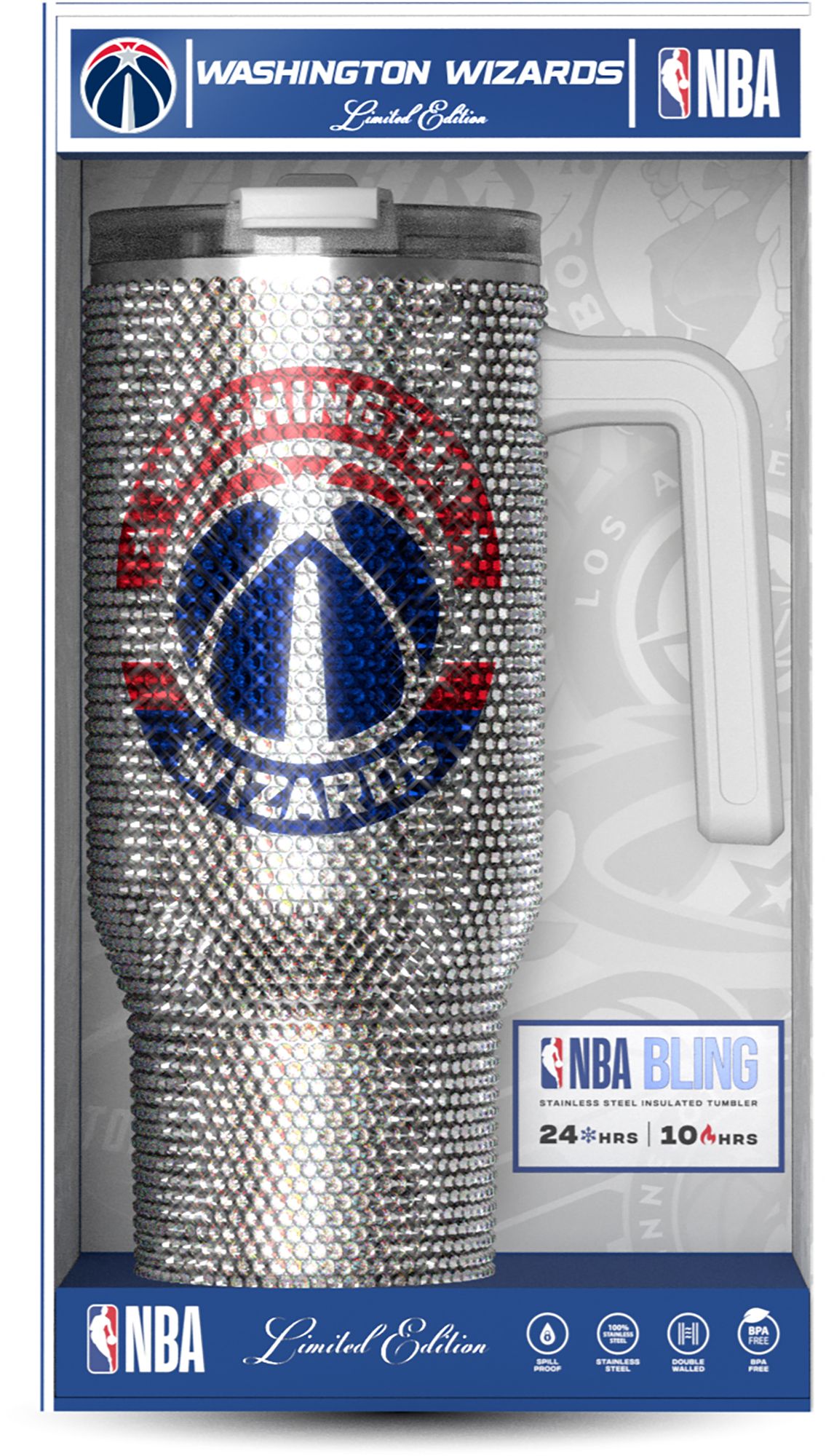 HYDRAPEAK Adult Washington Wizards Silver 40-Ounce Bling Voyager Tumbler