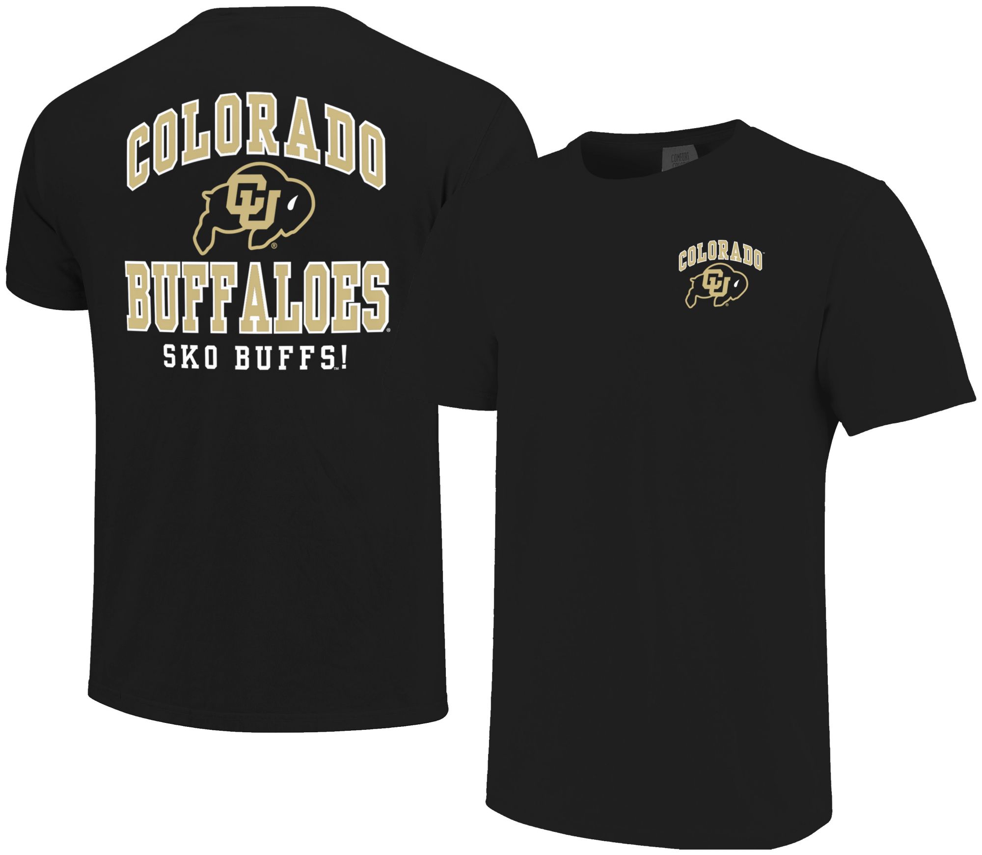Image One Men's Colorado Buffaloes Black Mascot Arched Short Sleeve T-Shirt