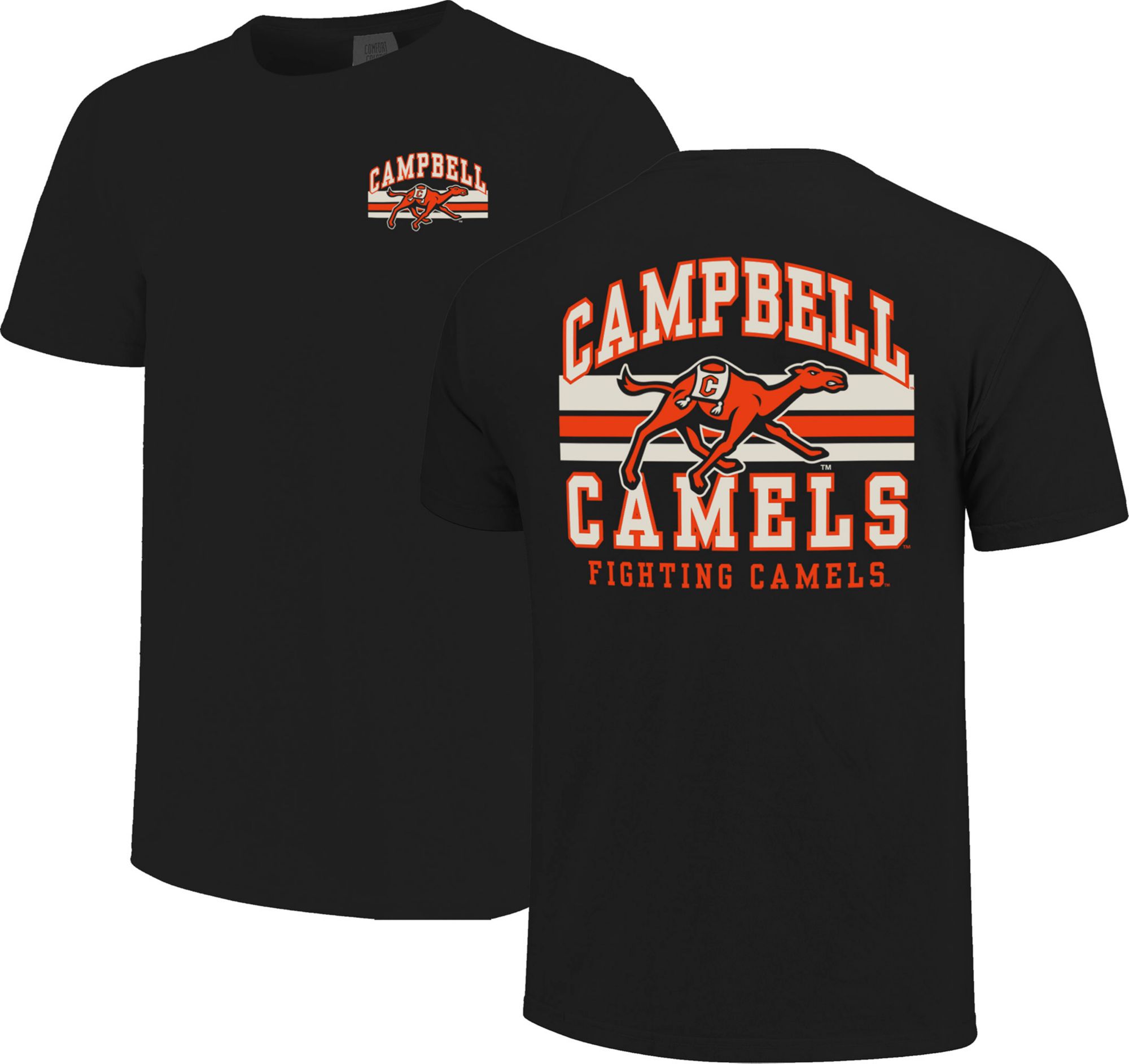 Image One Men's Campell Fighting Camels Black Mascot Arch T-Shirt