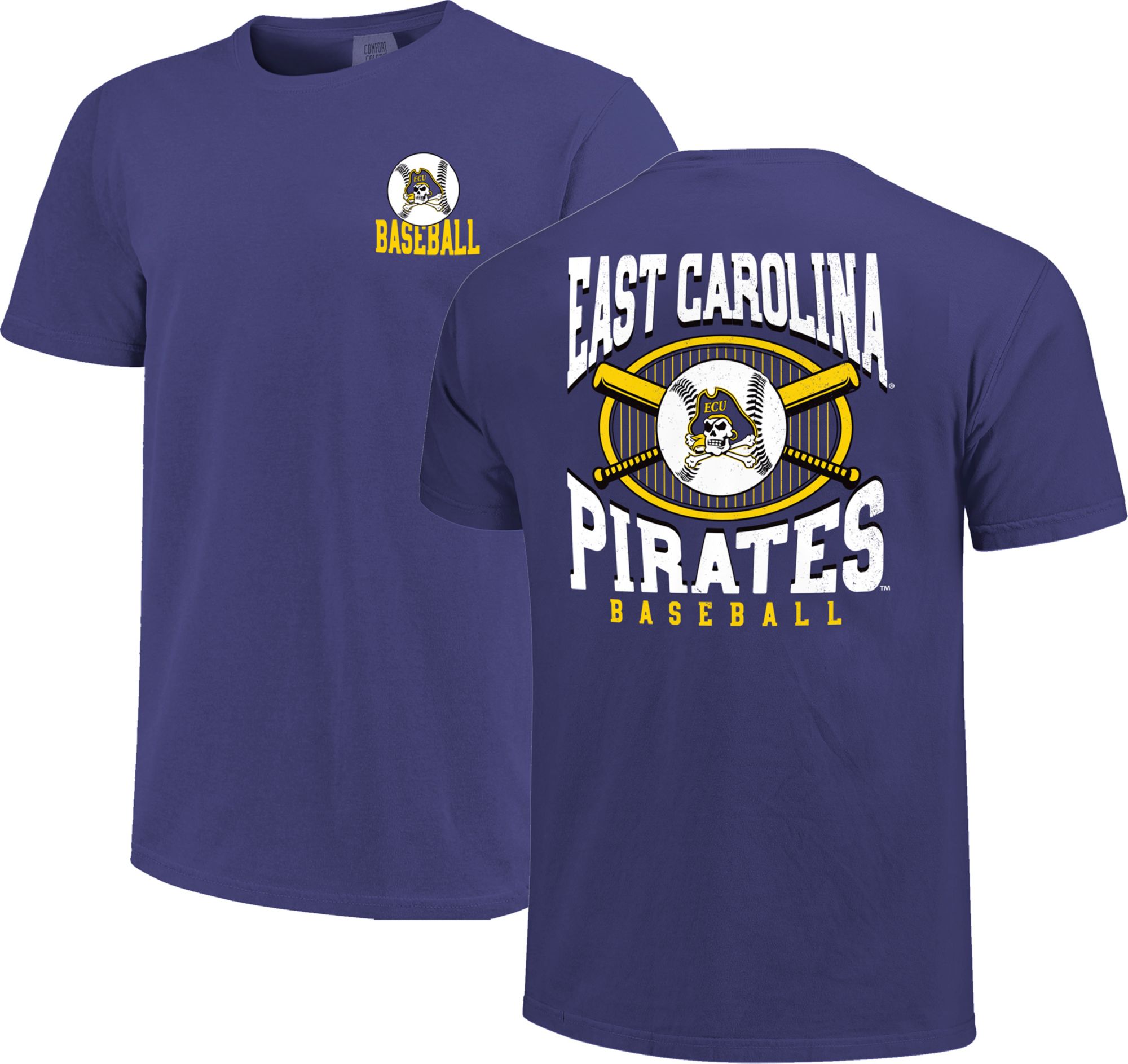 Image One Men's East Carolina Pirates Purple Baseball Pin T-Shirt