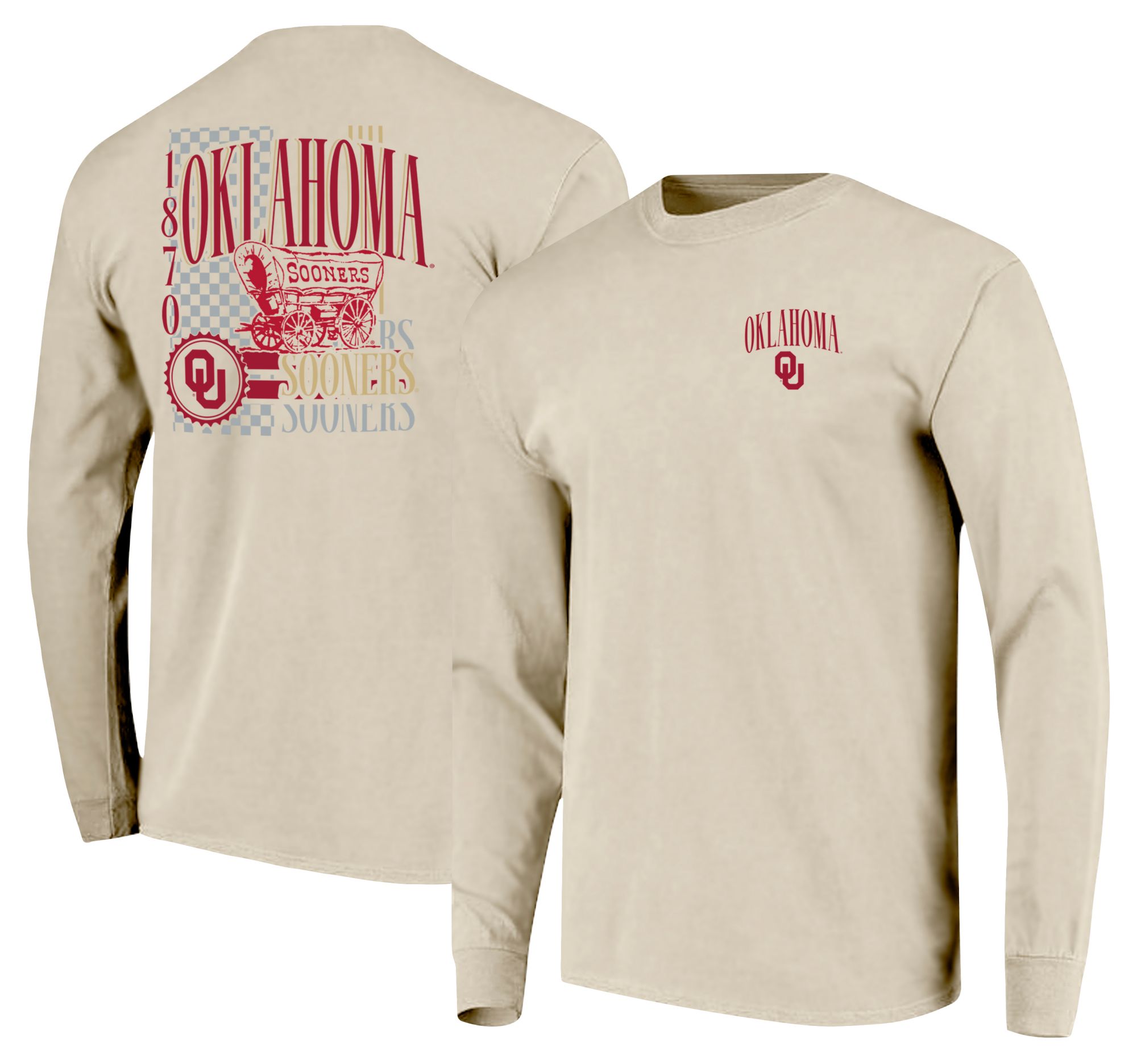 Image One Men's Oklahoma Sooners Ivory IV 90s Print Long Sleeve T-Shirt