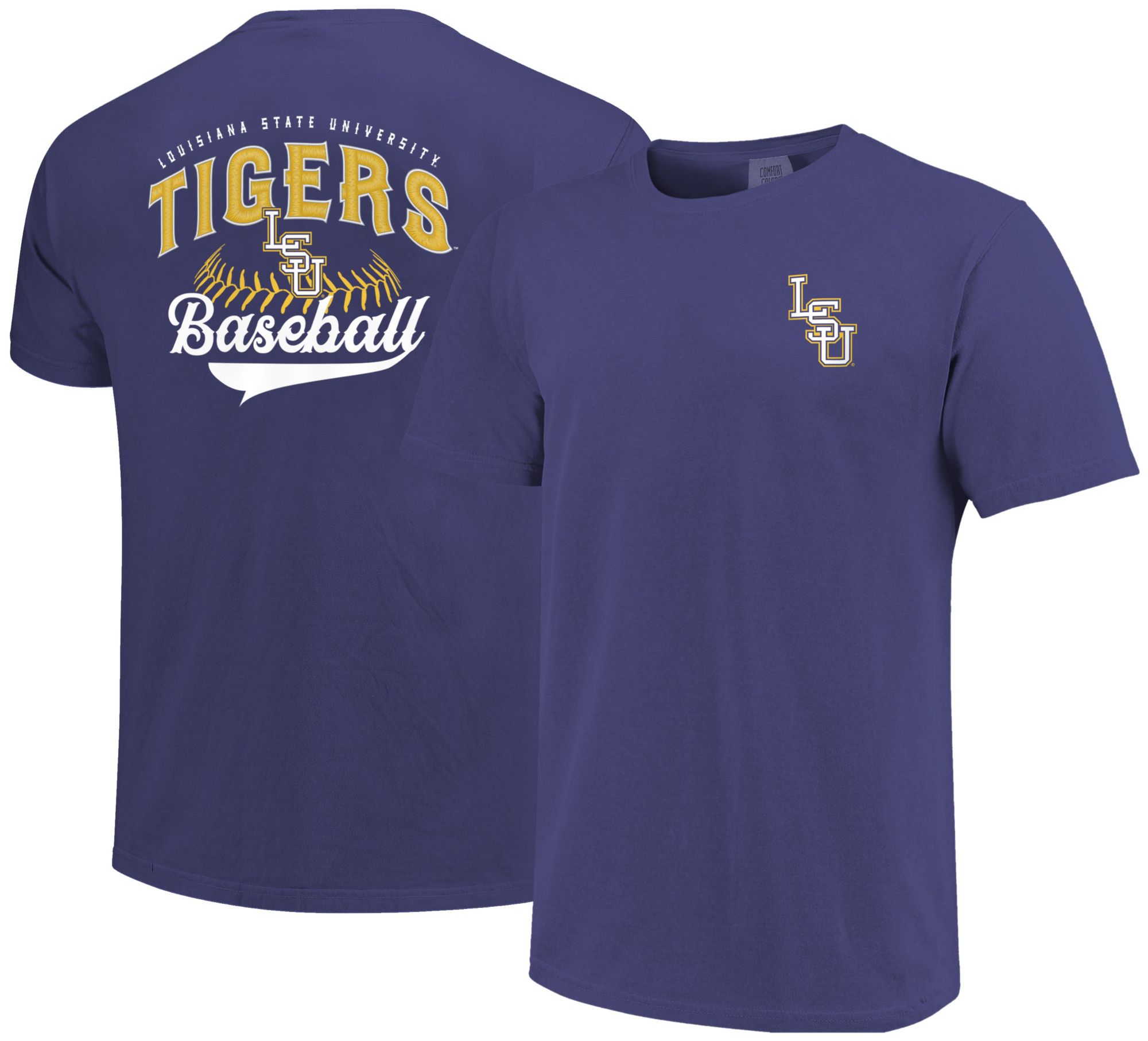 Image One Men's LSU Tigers Grape Embroidered Letters T-Shirt
