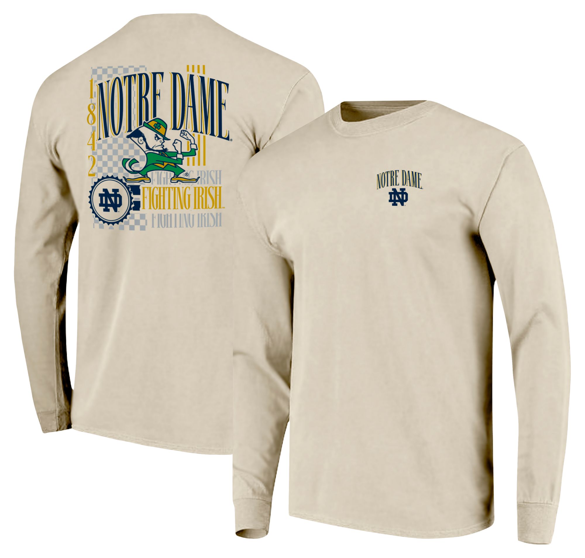 Image One Men's Notre Dame Fighting Irish Ivory IV 90s Print Long Sleeve T-Shirt
