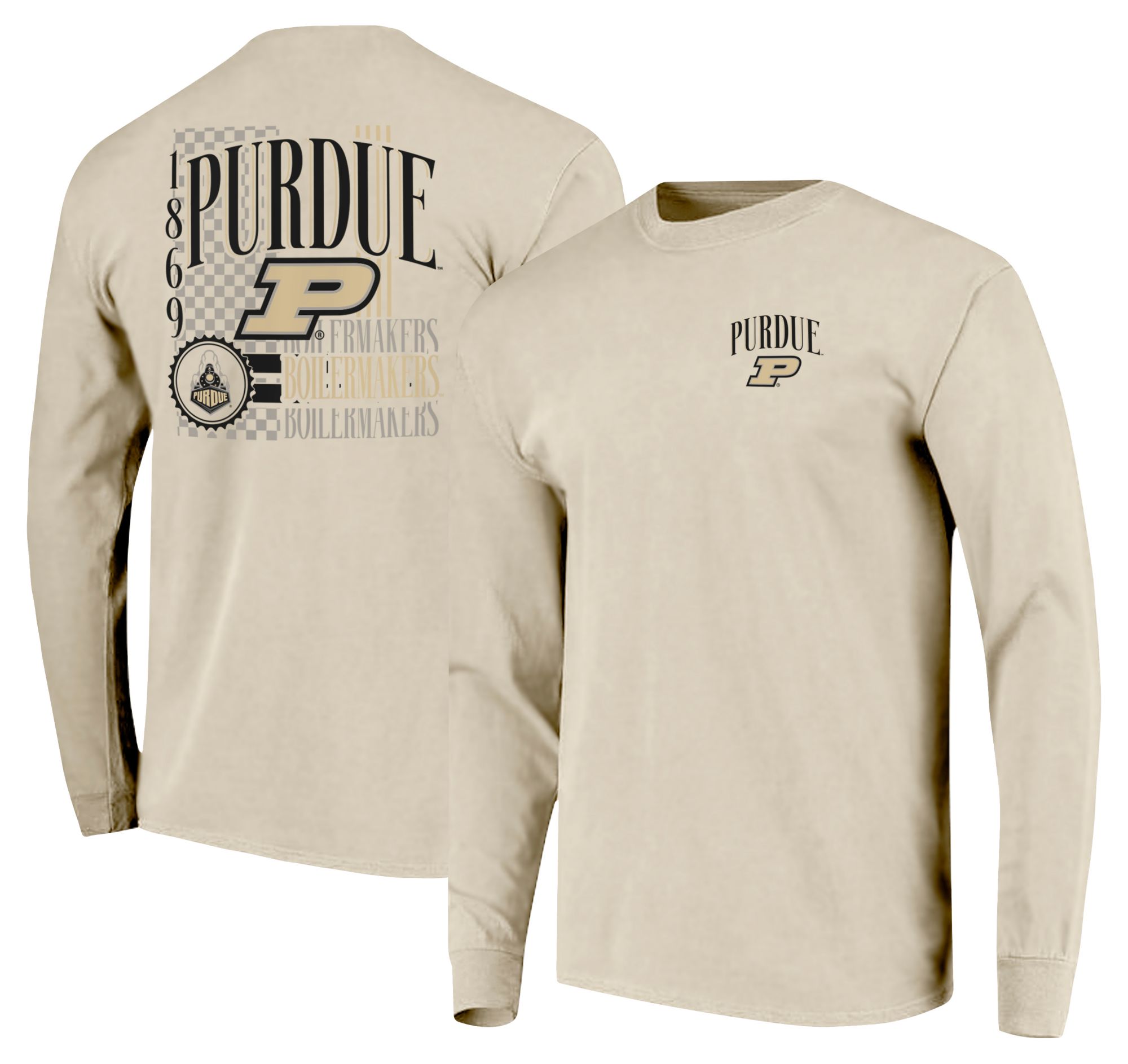 Image One Men's Purdue Boilermakers Ivory IV 90s Print Long Sleeve T-Shirt