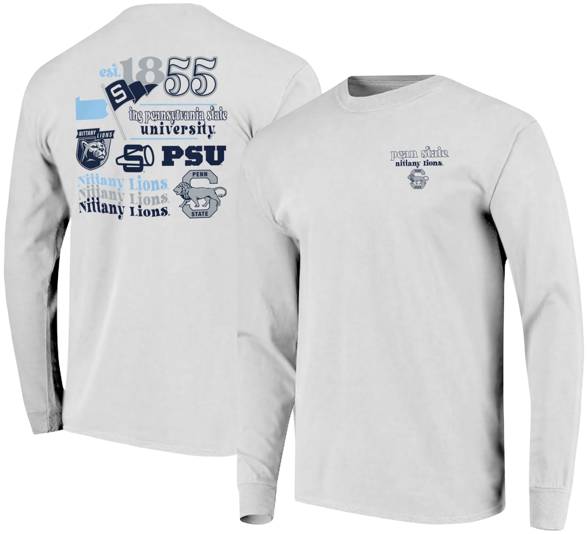 Image One Men's Penn State Nittany Lions White Logo Stacked Long Sleeve T-Shirt