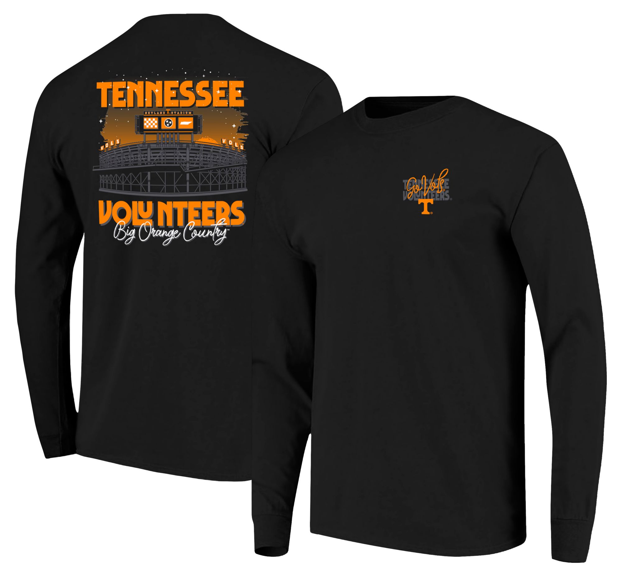 Image One Men's Tennessee Volunteers Black Dark Sunset Stadium Long Sleeve T-Shirt