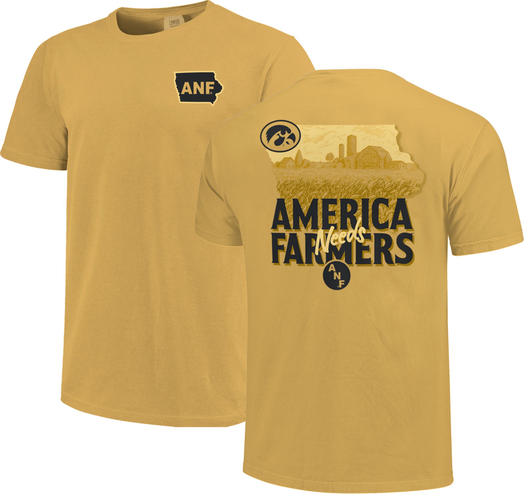 Image One Men's Iowa Hawkeyes Mustard Farm Comfort T-Shirt