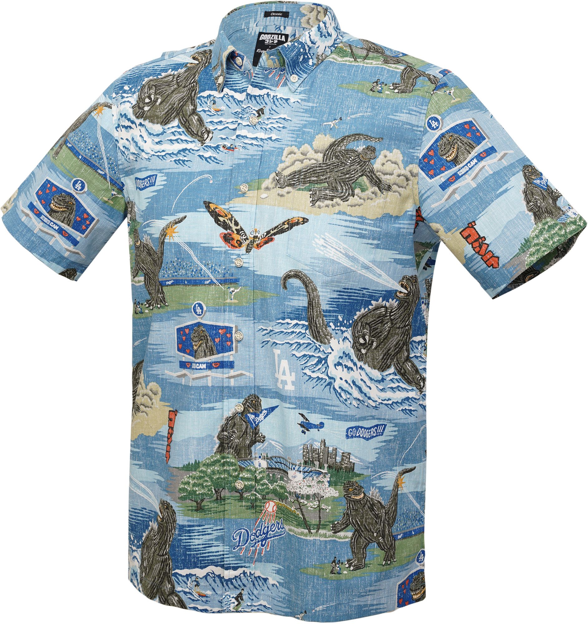 Reyn Spooner Men's Los Angeles Dodgers Blue Godzilla Button T-Shirt