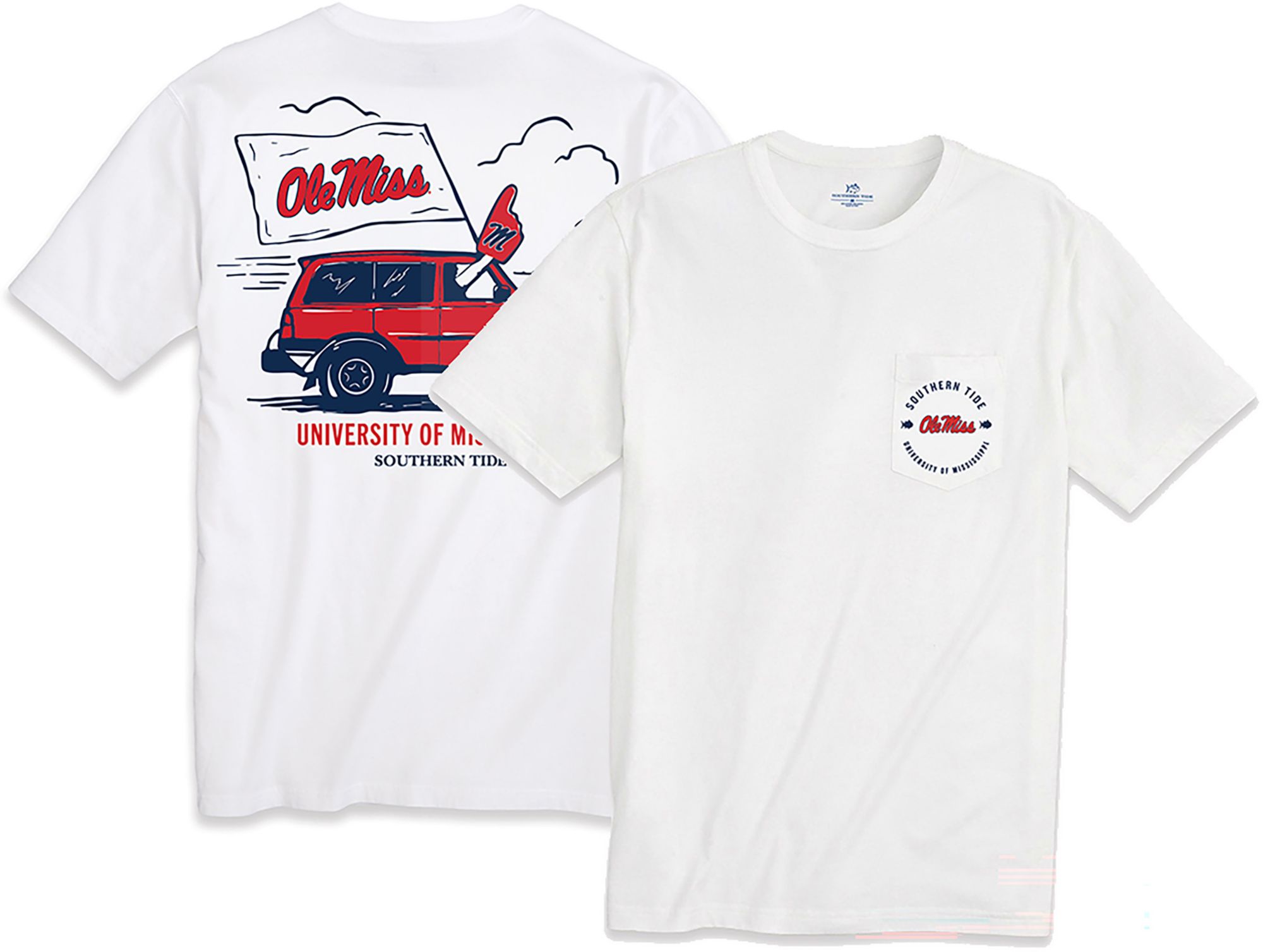 Southern Tide Men's Ole Miss Rebels White Foam Finger Short Sleeve T-Shirt