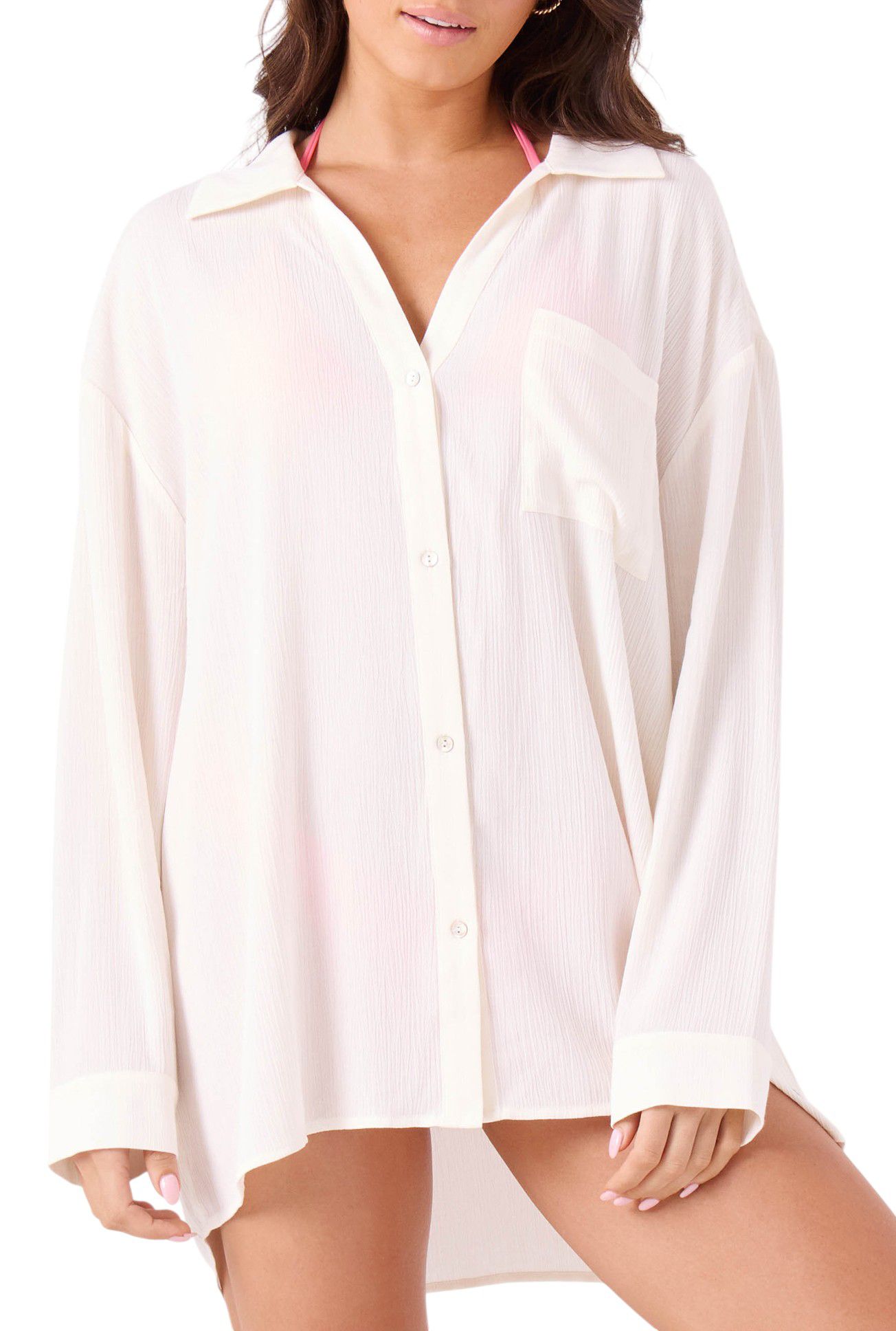 Roxy Women's Solid Crinkle Long Sleeve Cover Up Camp Shirt