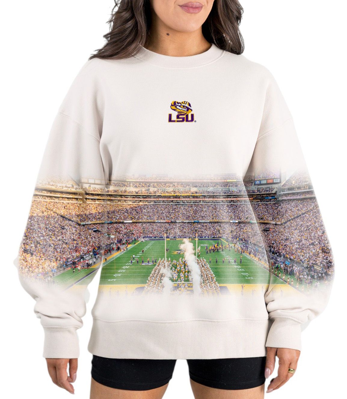 Gameday Couture Women's LSU Tigers Ivory Power Move Crew Pullover Sweatshirt