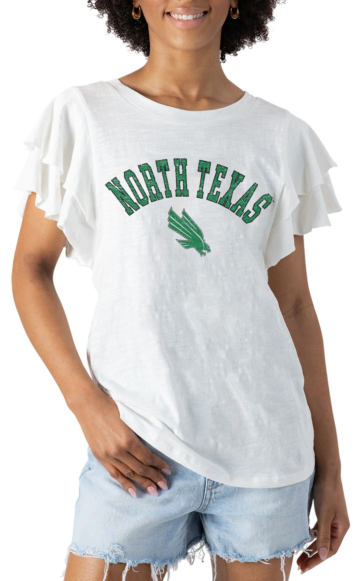 Gameday Couture Women's North Texas Mean Green White Flutter T-Shirt