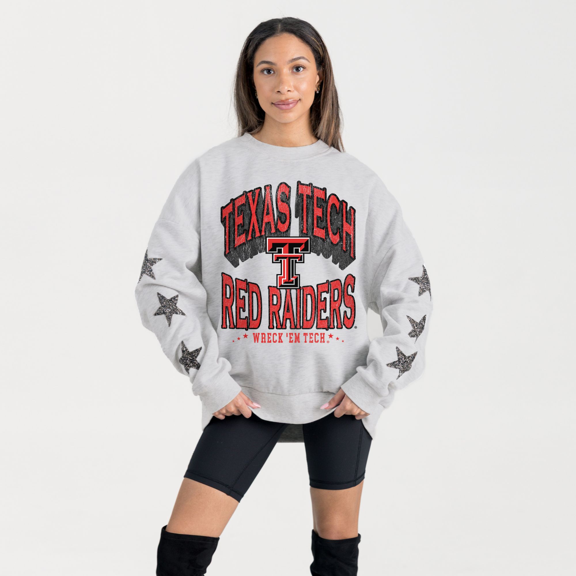 Gameday Couture Women's Texas Tech Red Raiders Gray Star Sleeve Crewneck Sweatshirt