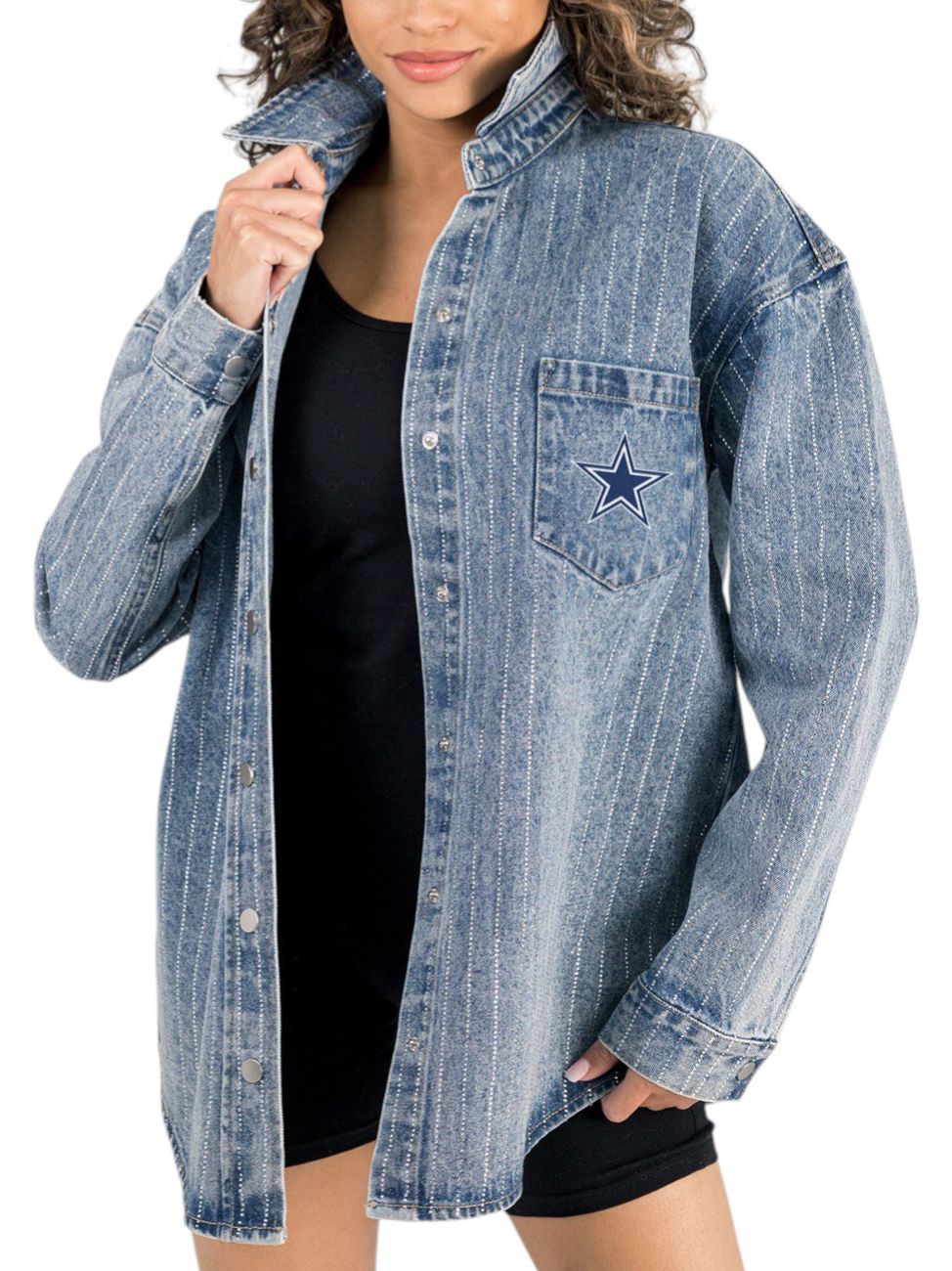Gameday Couture Women's Dallas Cowboys Denim Instant Replay Button Down Shirt