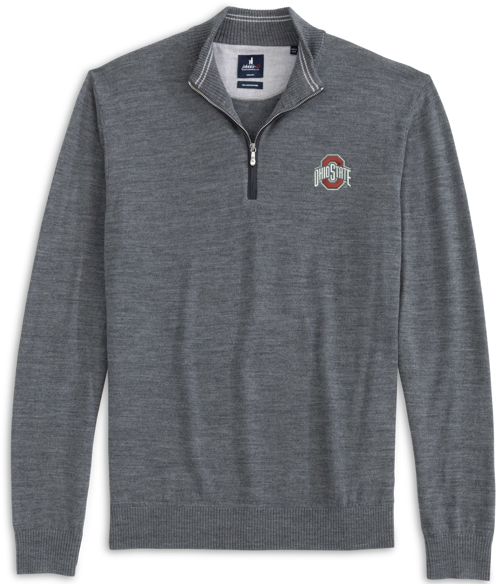 Johnnie-O Men's Ohio State Buckeyes Charcoal Raynor Merino 1/4 Zip Sweater
