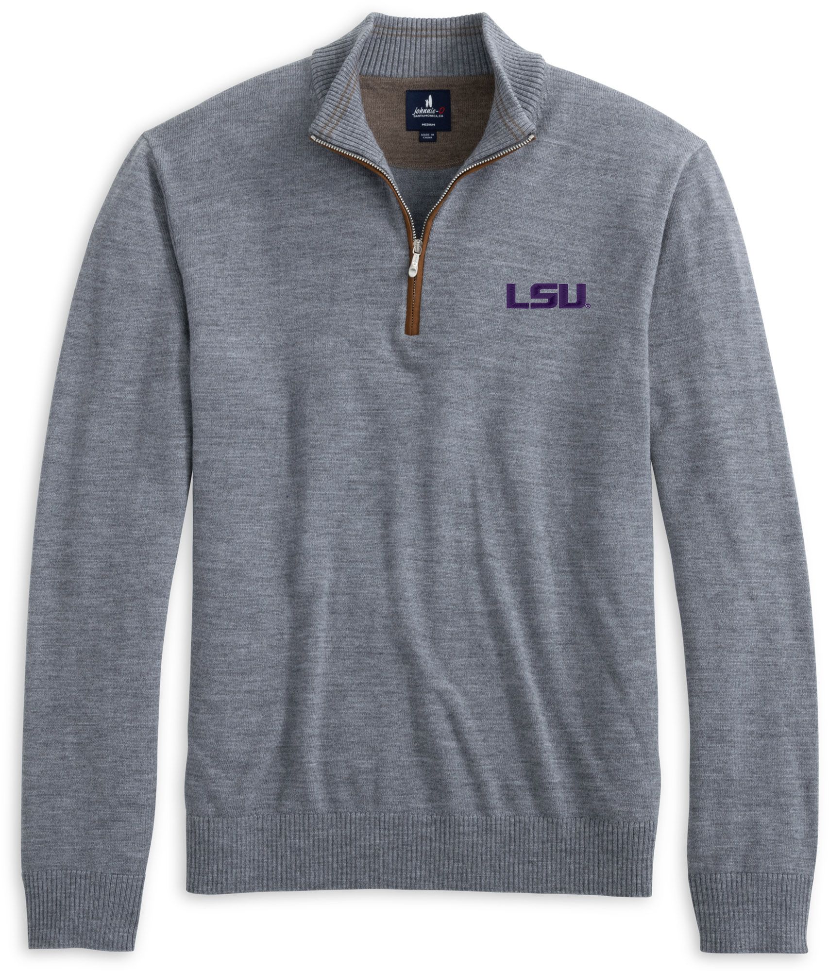 Johnnie-O Men's LSU Tigers Light Gray Raynor Merino 1/4 Zip Sweater