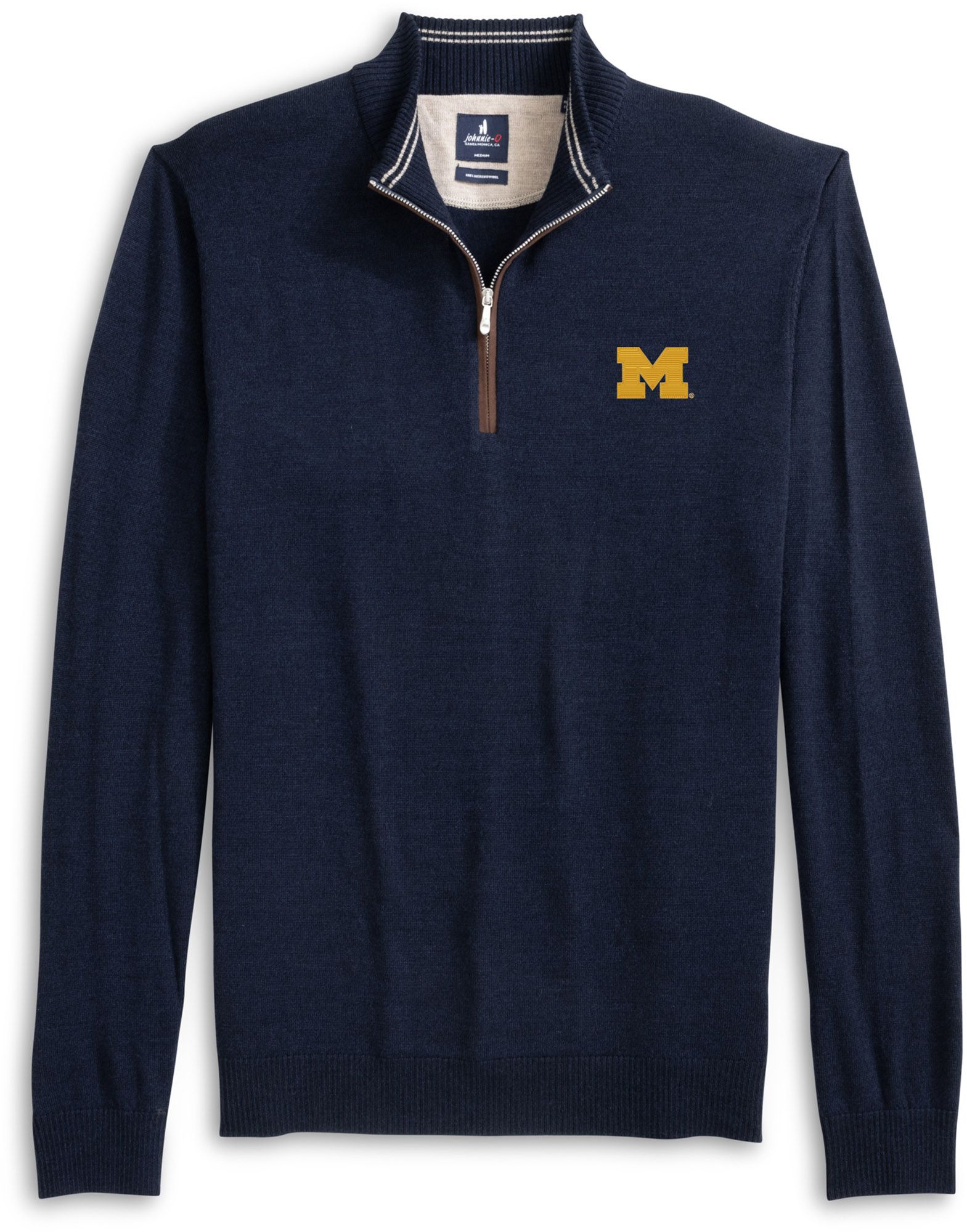 Johnnie-O Men's Michigan Wolverines Navy Raynor Merino 1/4 Zip Sweater
