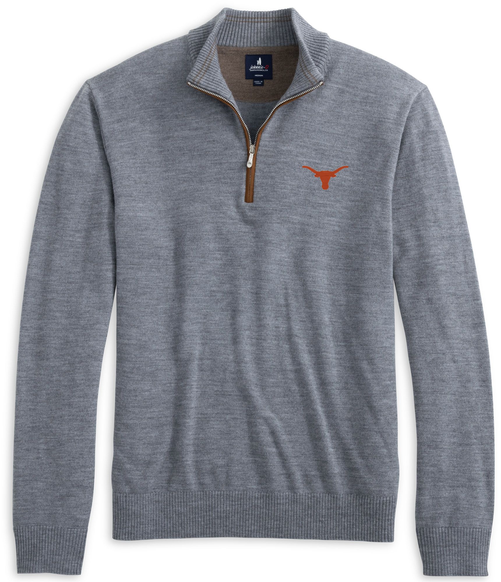 Johnnie-O Men's Texas Longhorns Light Gray Raynor Merino 1/4 Zip Sweater