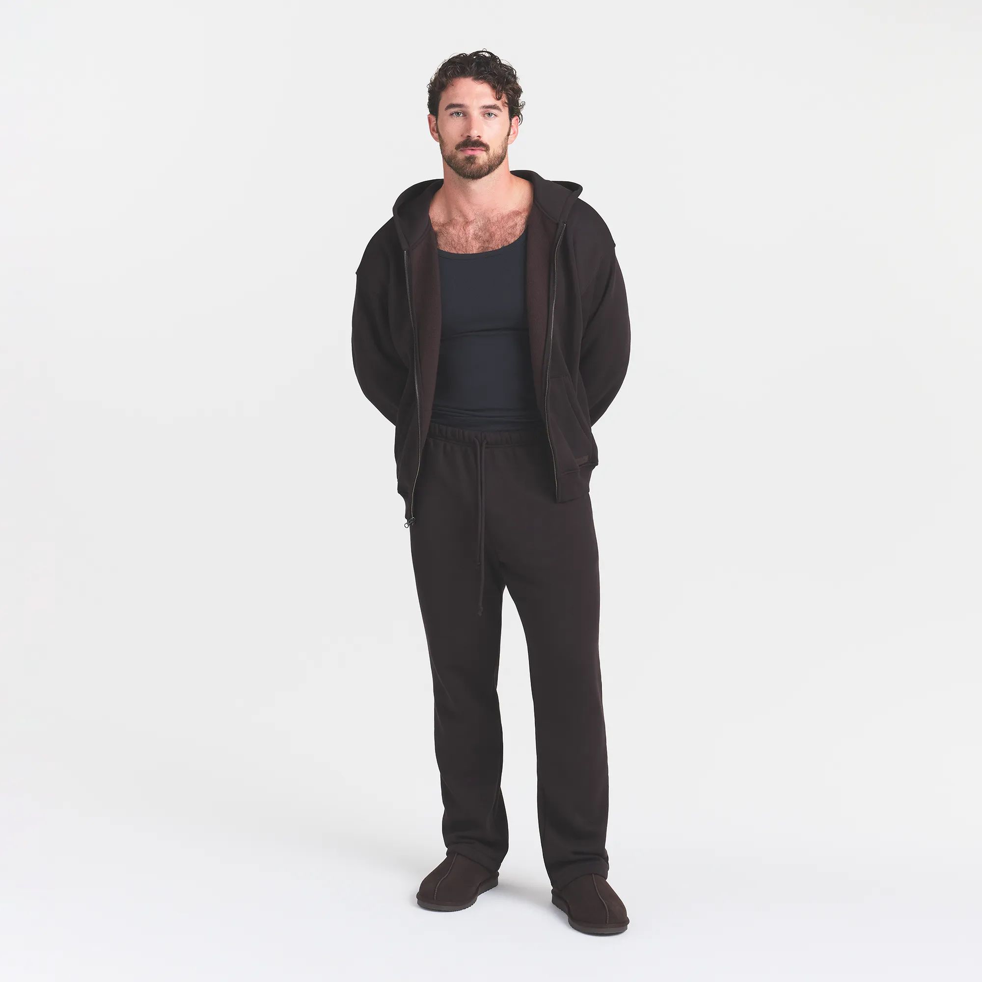 SKIMS Men's Fleece Lounge Straight Leg Pants, Small, Dark Roast