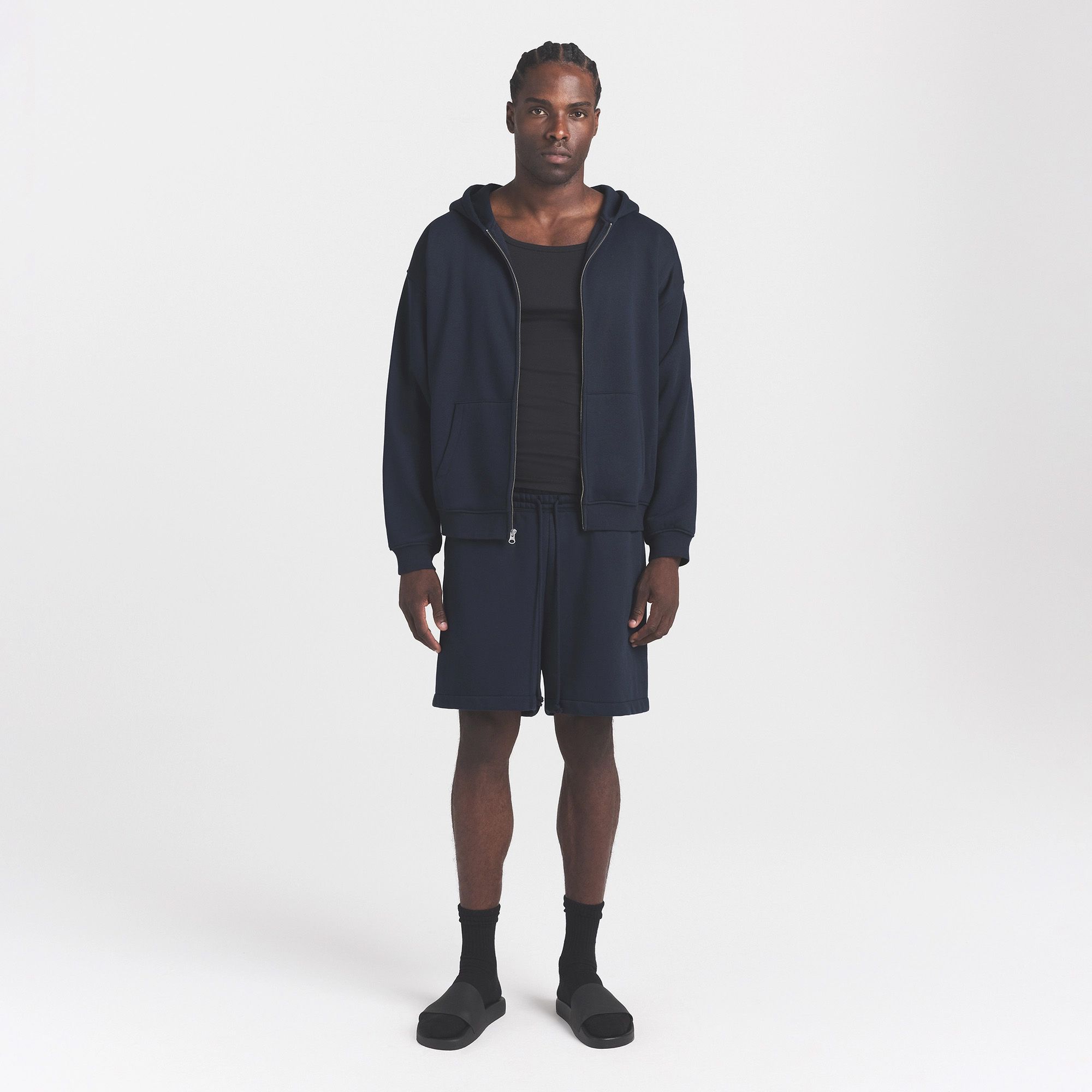 SKIMS Men's Fleece Lounge Zip Up Hoodie, XXL, Navy