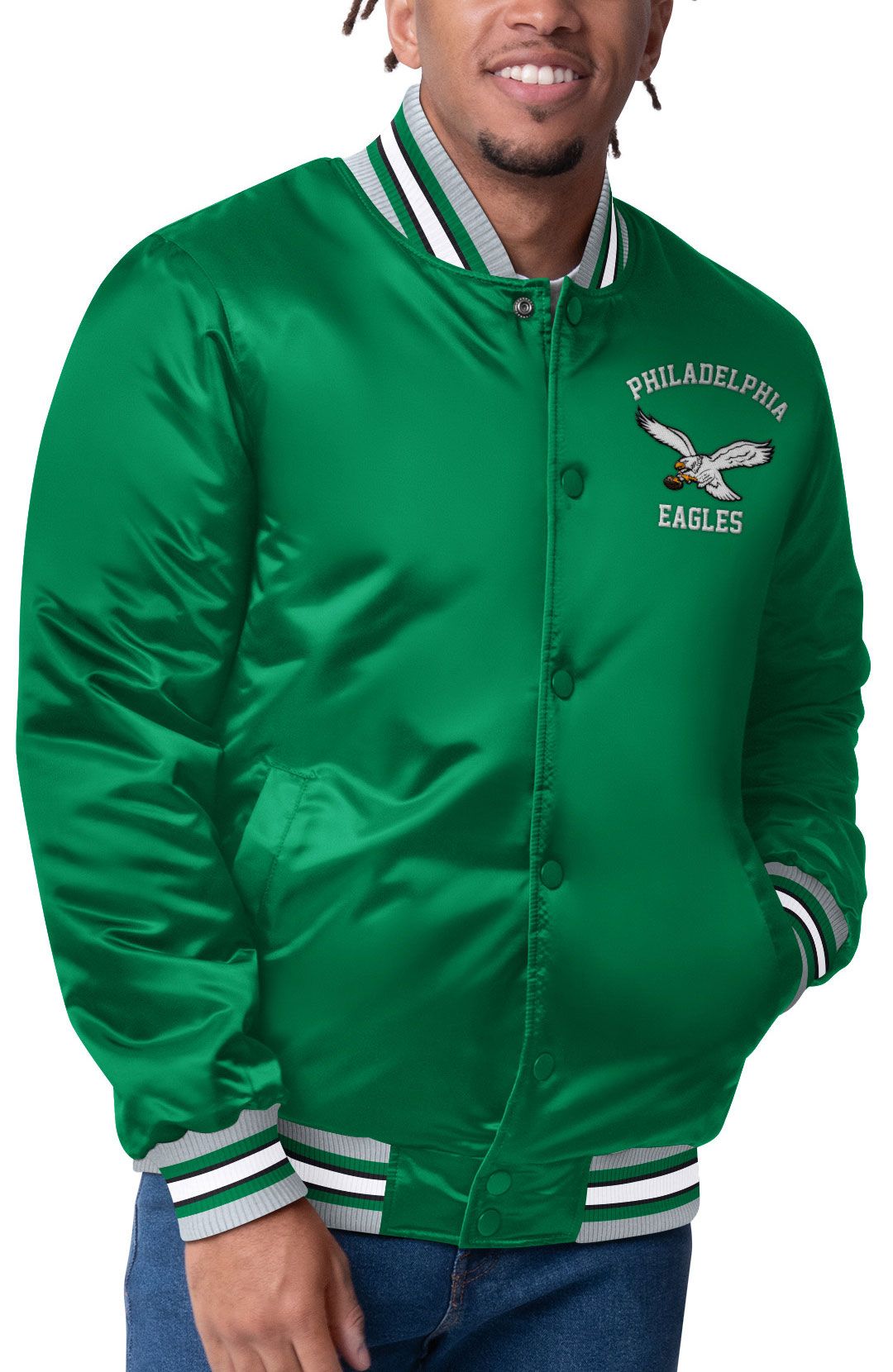 Starter Men's Philadelphia Eagles Green Retro Full-Zip Satin Jacket