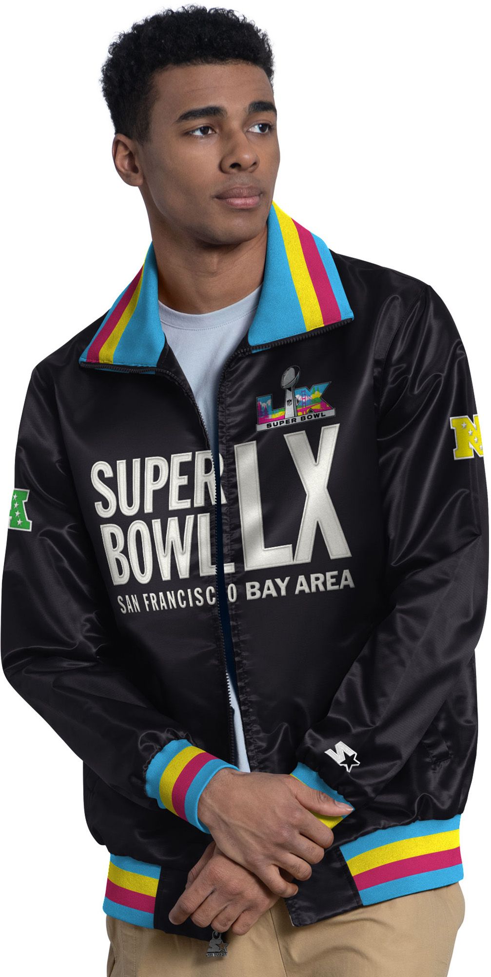 Starter Men's 2025-26 Super Bowl LX Black Satin Varsity Jacket