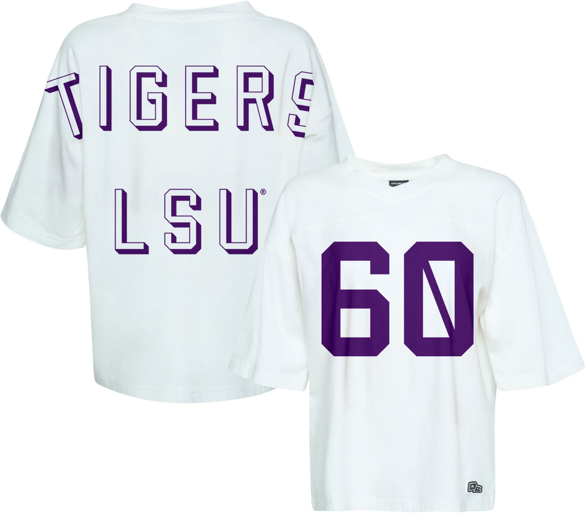 Hype and Vice Women's LSU Tigers White Oversized Football T-Shirt