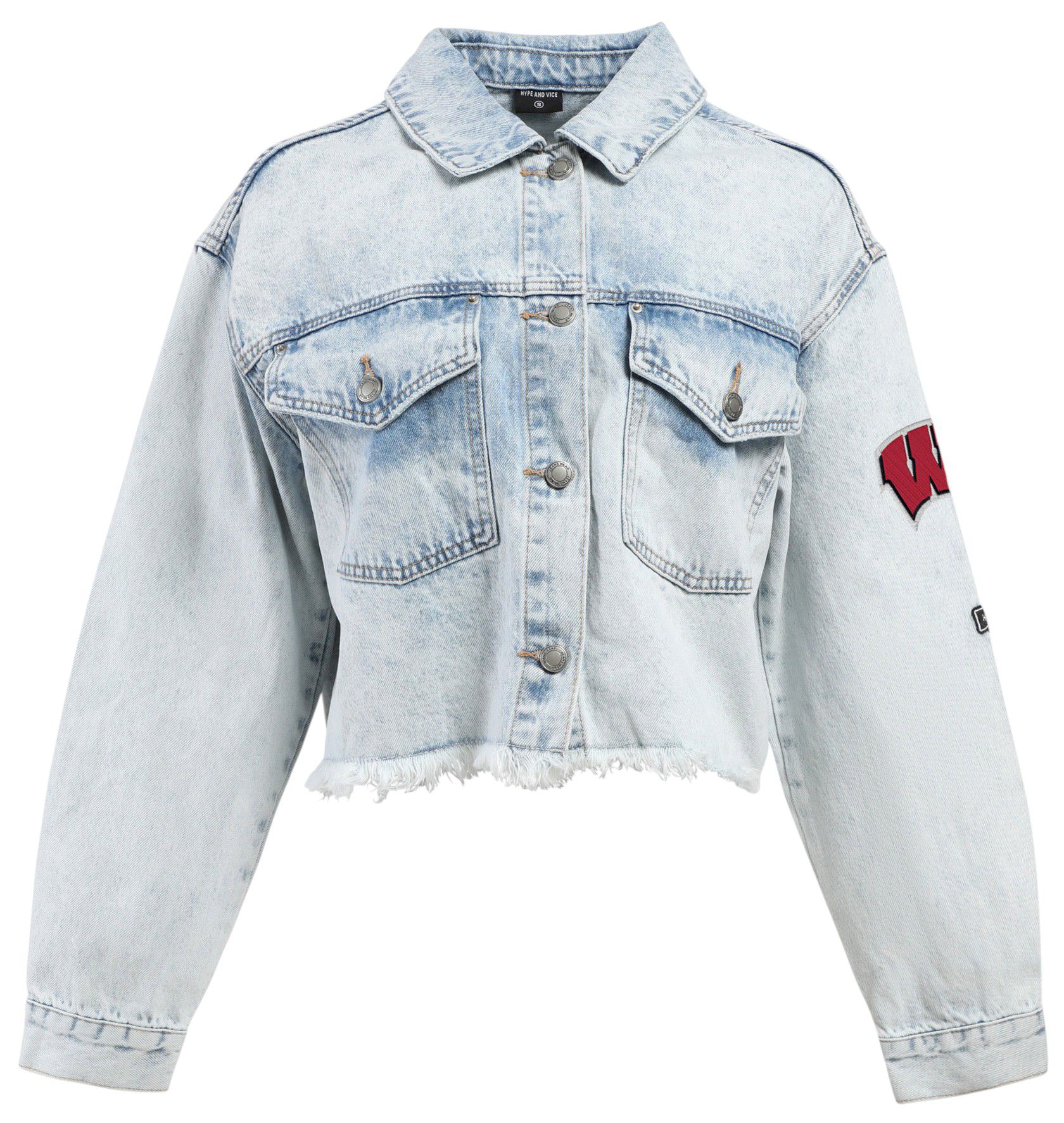 Hype and Vice Women's Wisconsin Badgers Blue Jean Jacket
