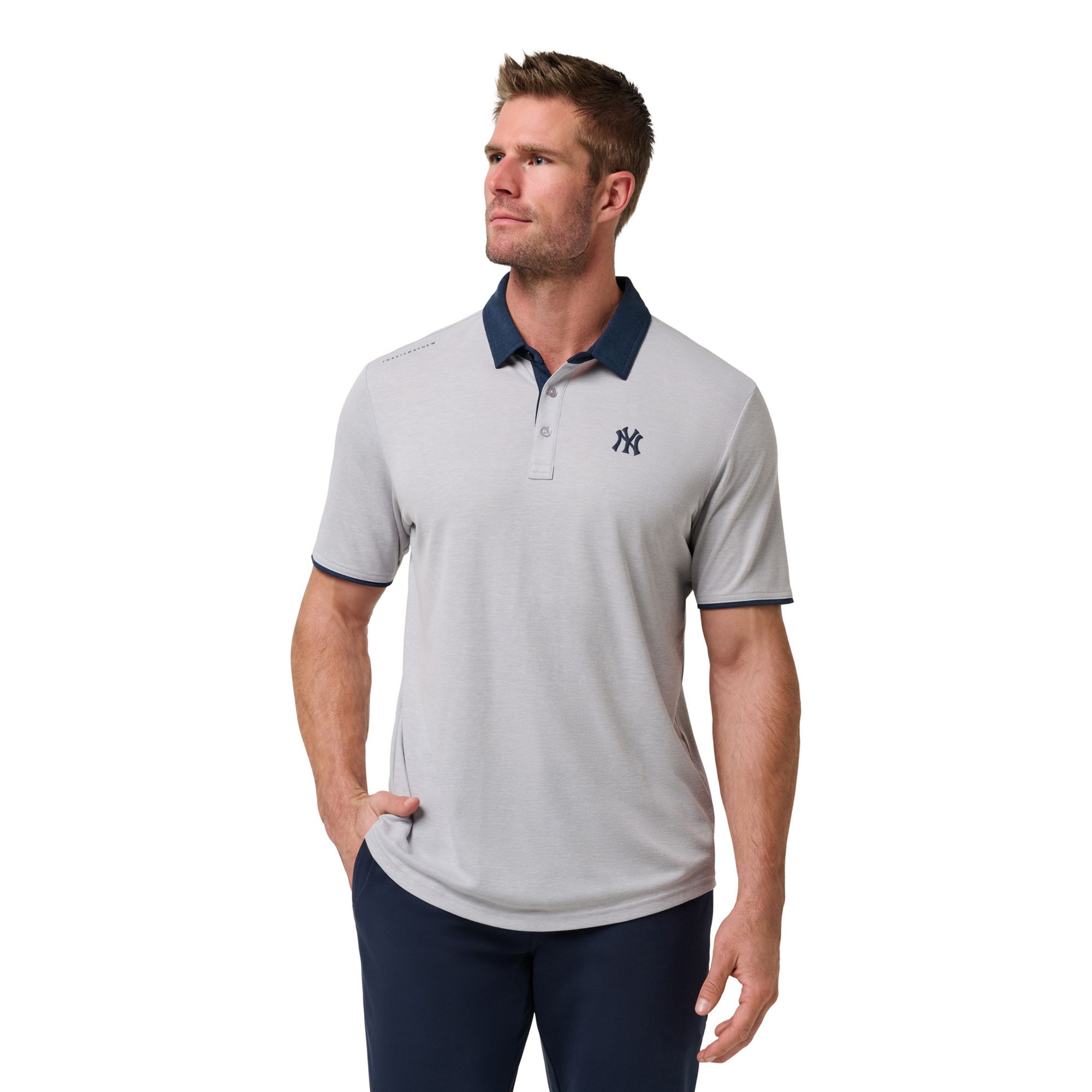 TravisMathew Men's New York Yankees Gray Vibes Polo