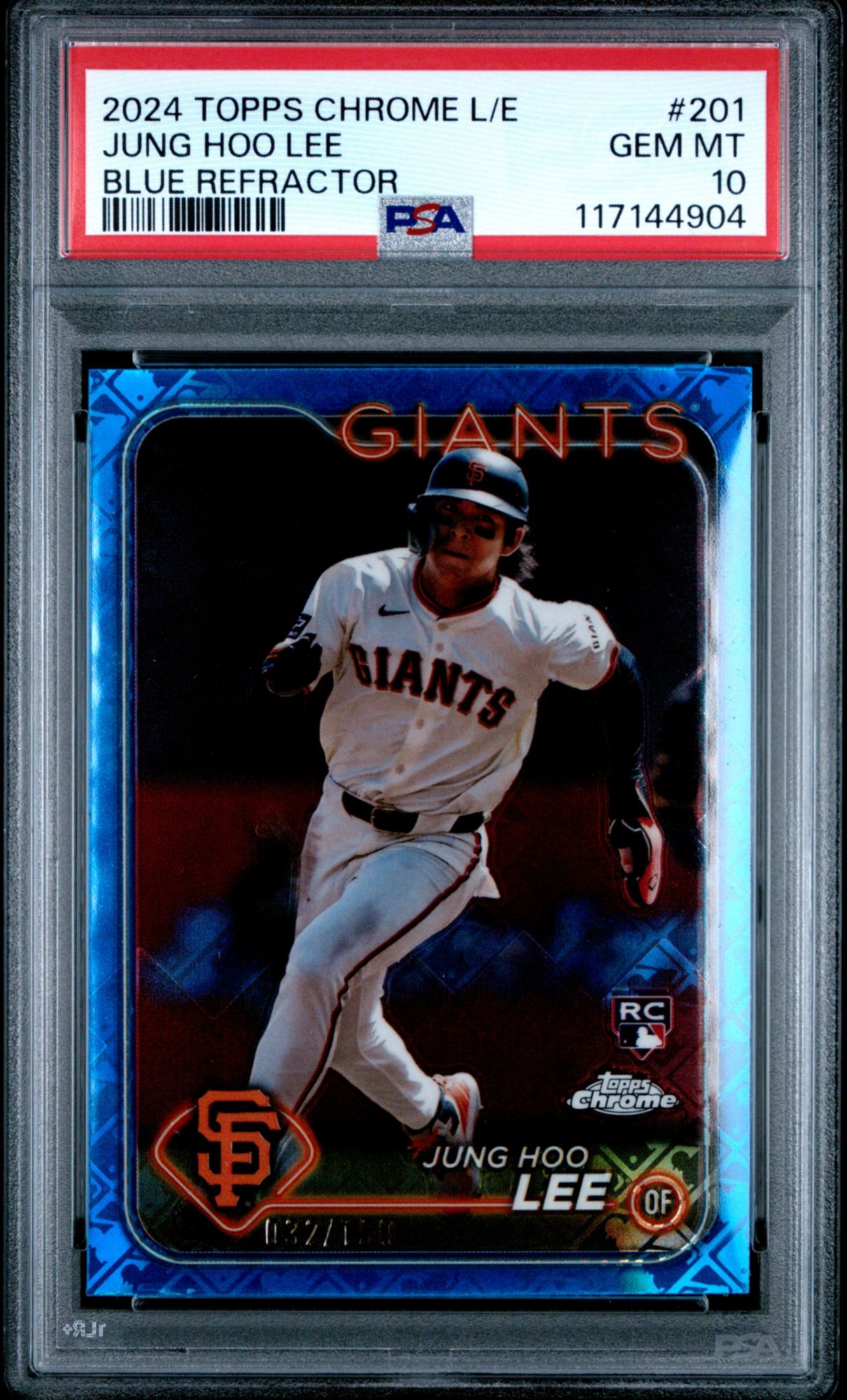 2024 Topps Chrome Logo Fractor Edition 201 Jung Hoo Lee Blue Refractor PSA 10