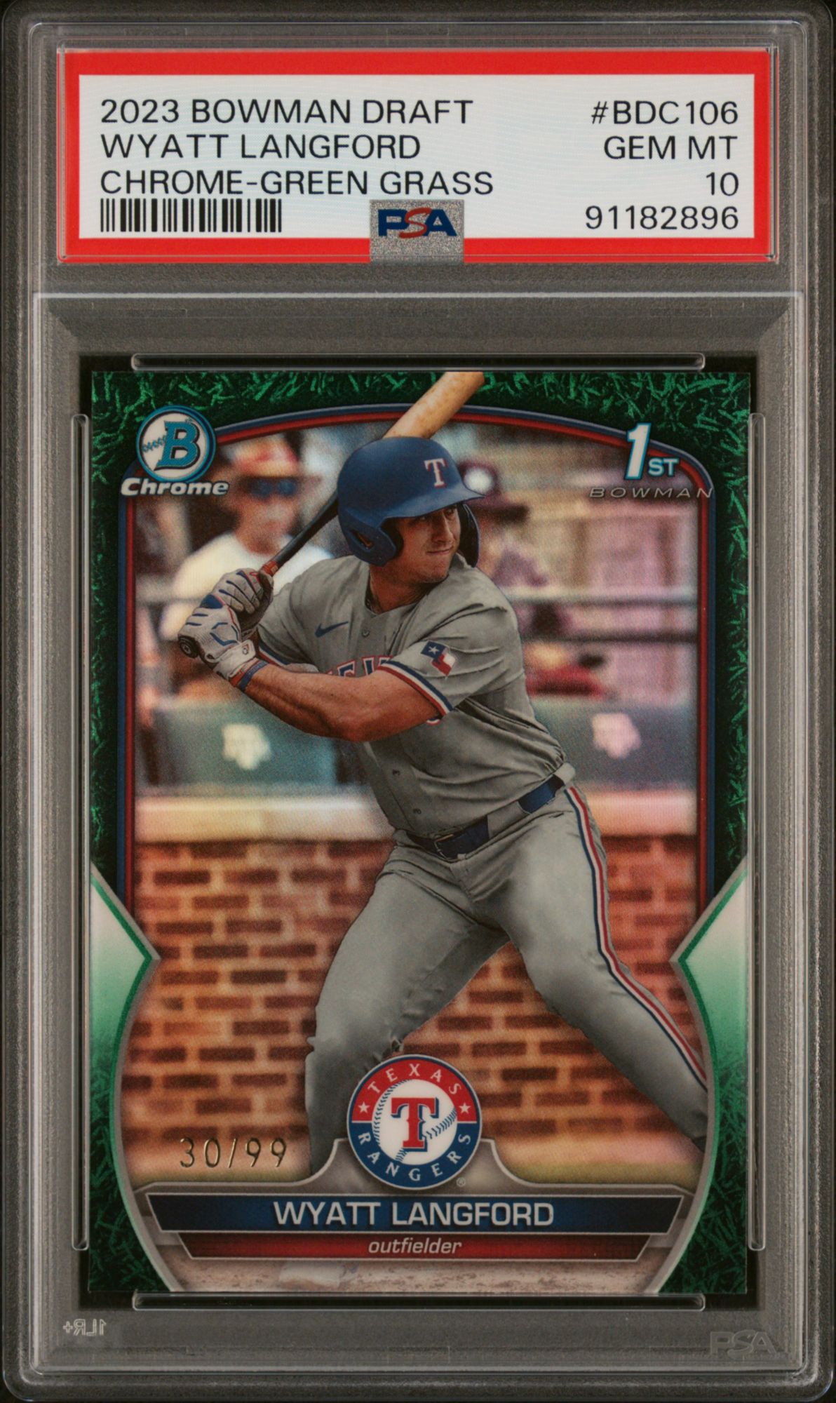 2023 Bowman Draft Wyatt Langford Chrome-Green Grass Refractor PSA 10