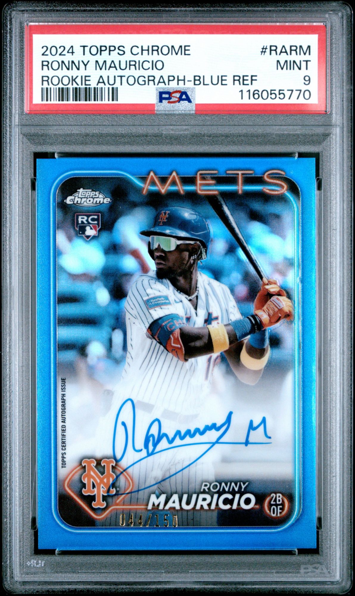 2024 Topps Chrome Rookie Autographs Ronny Mauricio Blue Refractor PSA 9