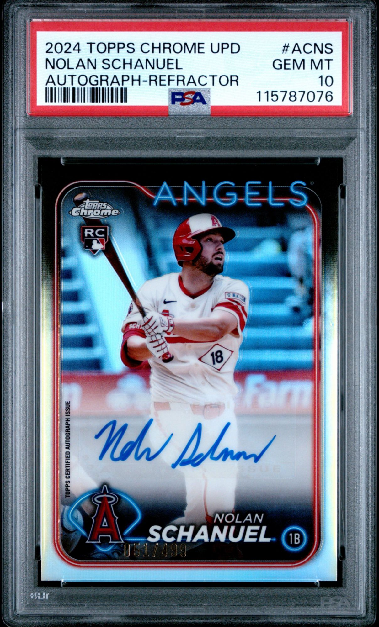 2024 Topps Chrome Update Chrome Baseball Update Series Autographs Nolan Schanuel Refractor PSA 10