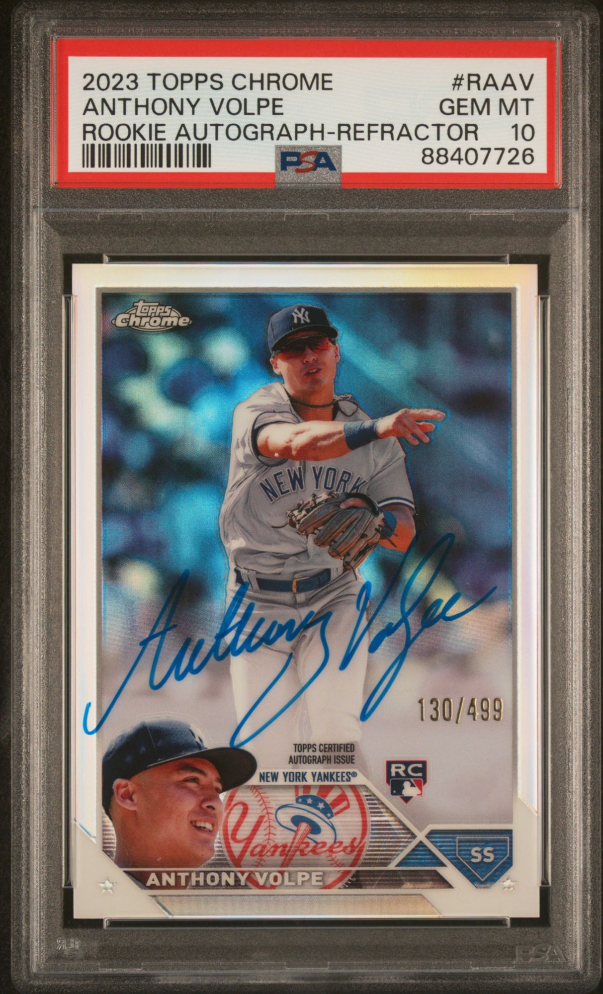 2023 Topps Chrome Rookie Autograph Anthony Volpe Refractor PSA 10