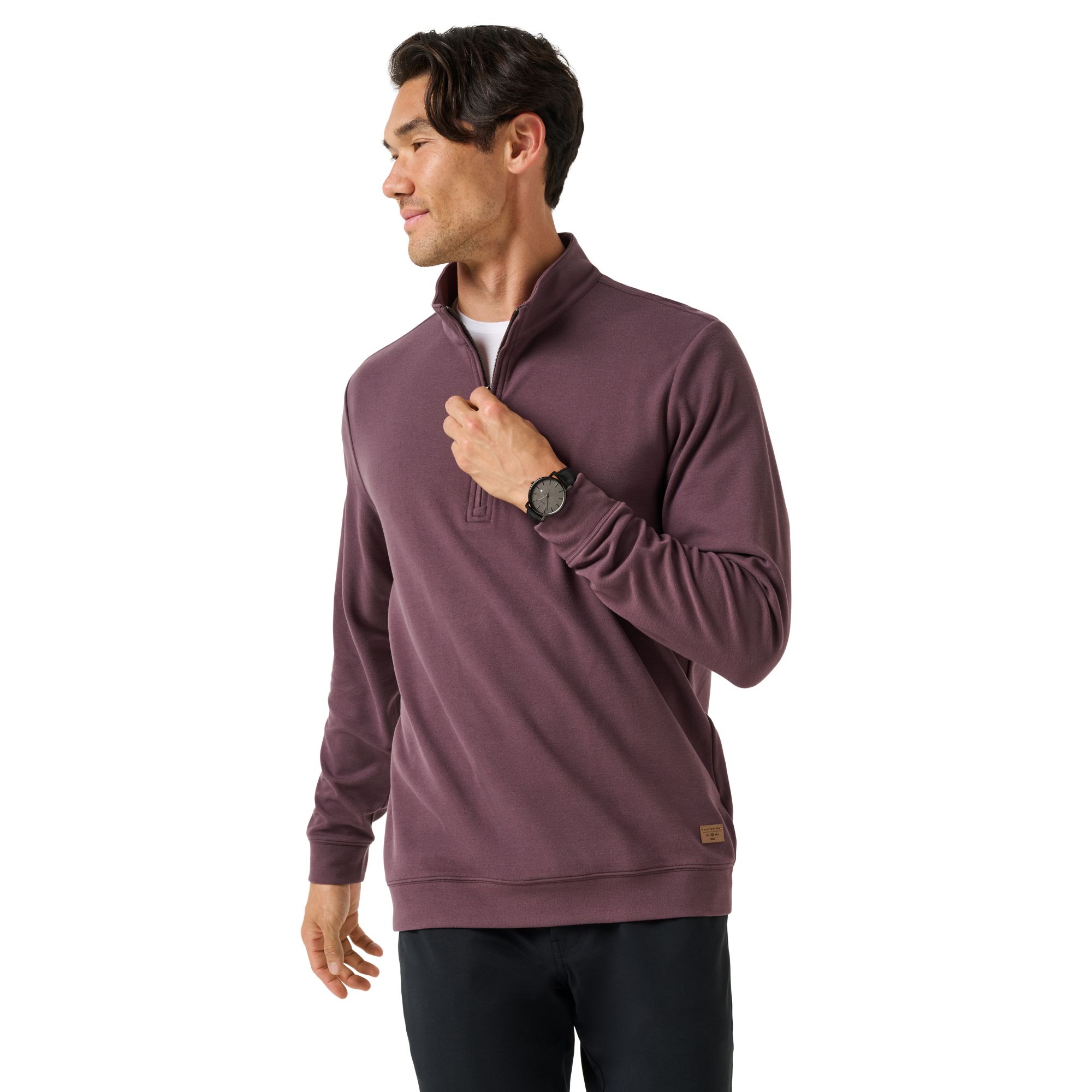 TravisMathew Men's Cloud Sweater Golf ¼ Zip, Small, Raisin Purple