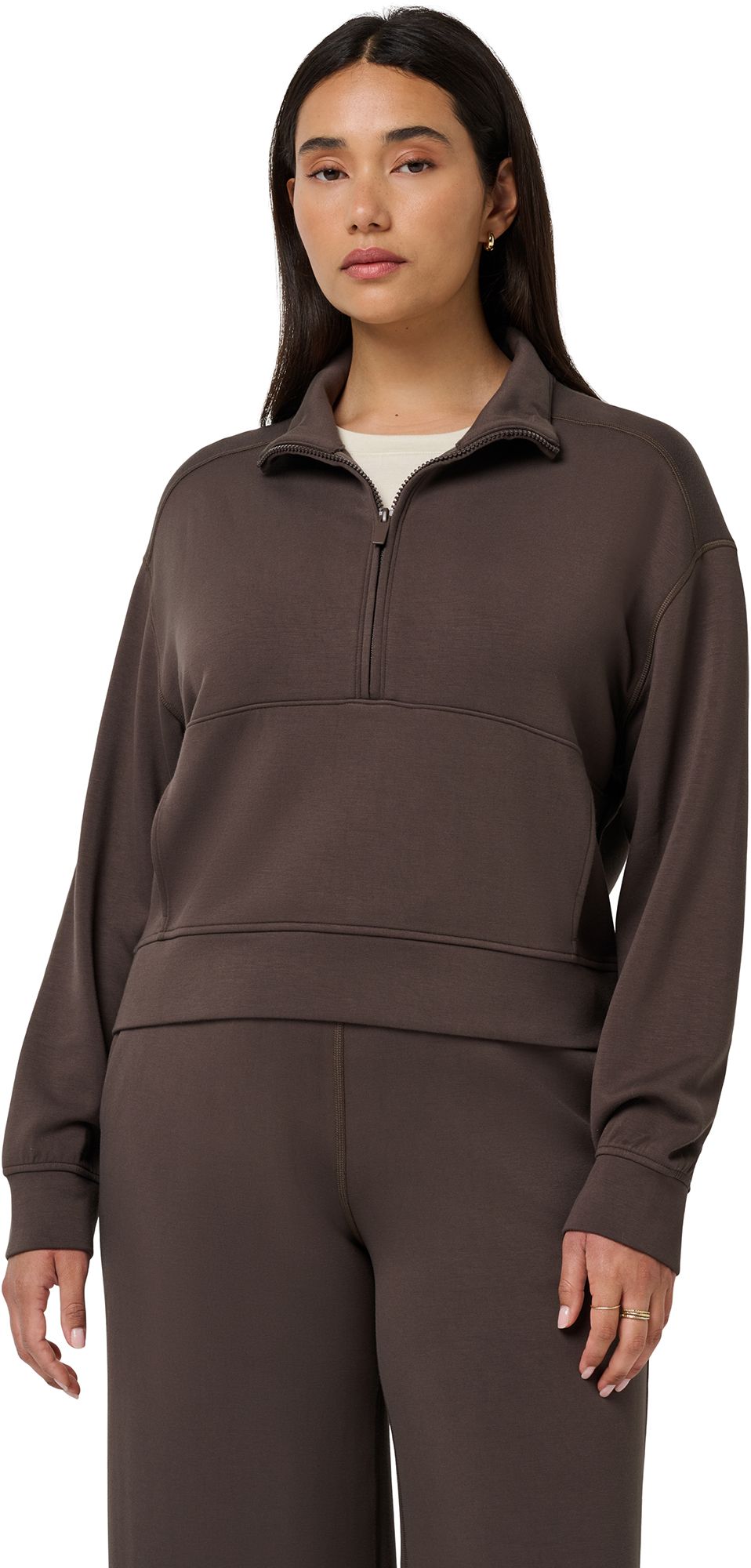 TravisMathew Women's Skyloft Soft ½ Zip 2.0, XL, Turkish Coffee Brown