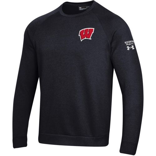 Under Armour Men's Wisconsin Badgers Black Rival Fleece Crew