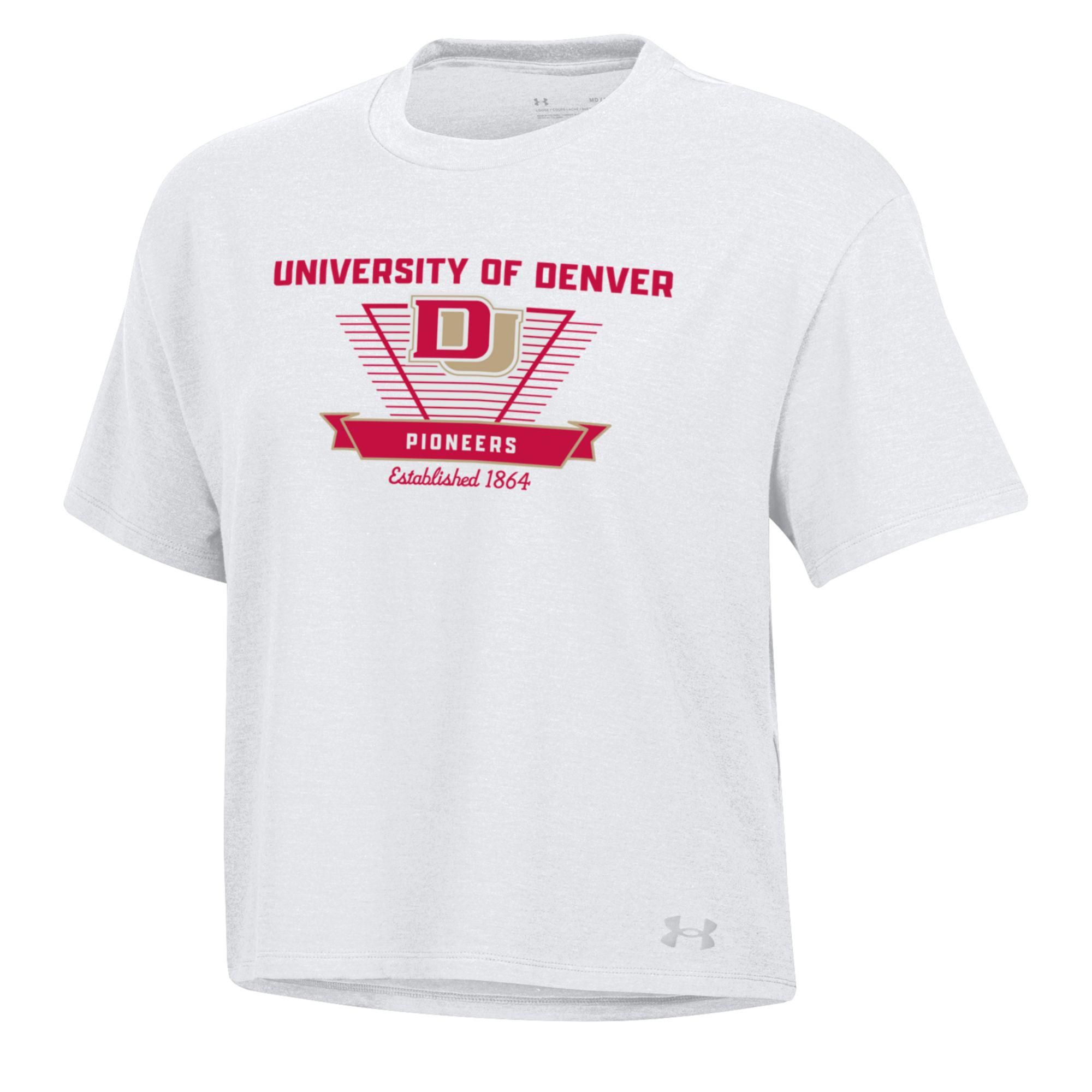Under Armour Women's Denver Pioneers White Icon Short Sleeve T-Shirt