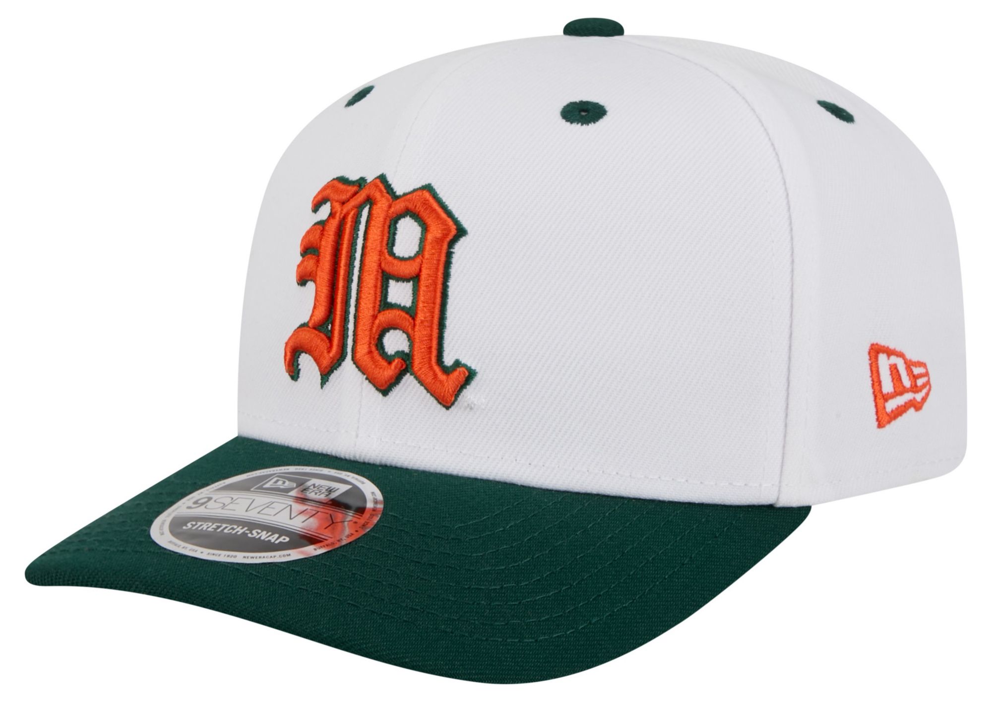 New Era x adidas Adult Miami Hurricanes White/Green 9Seventy Performance Adjustable Stretch-Snap Hat