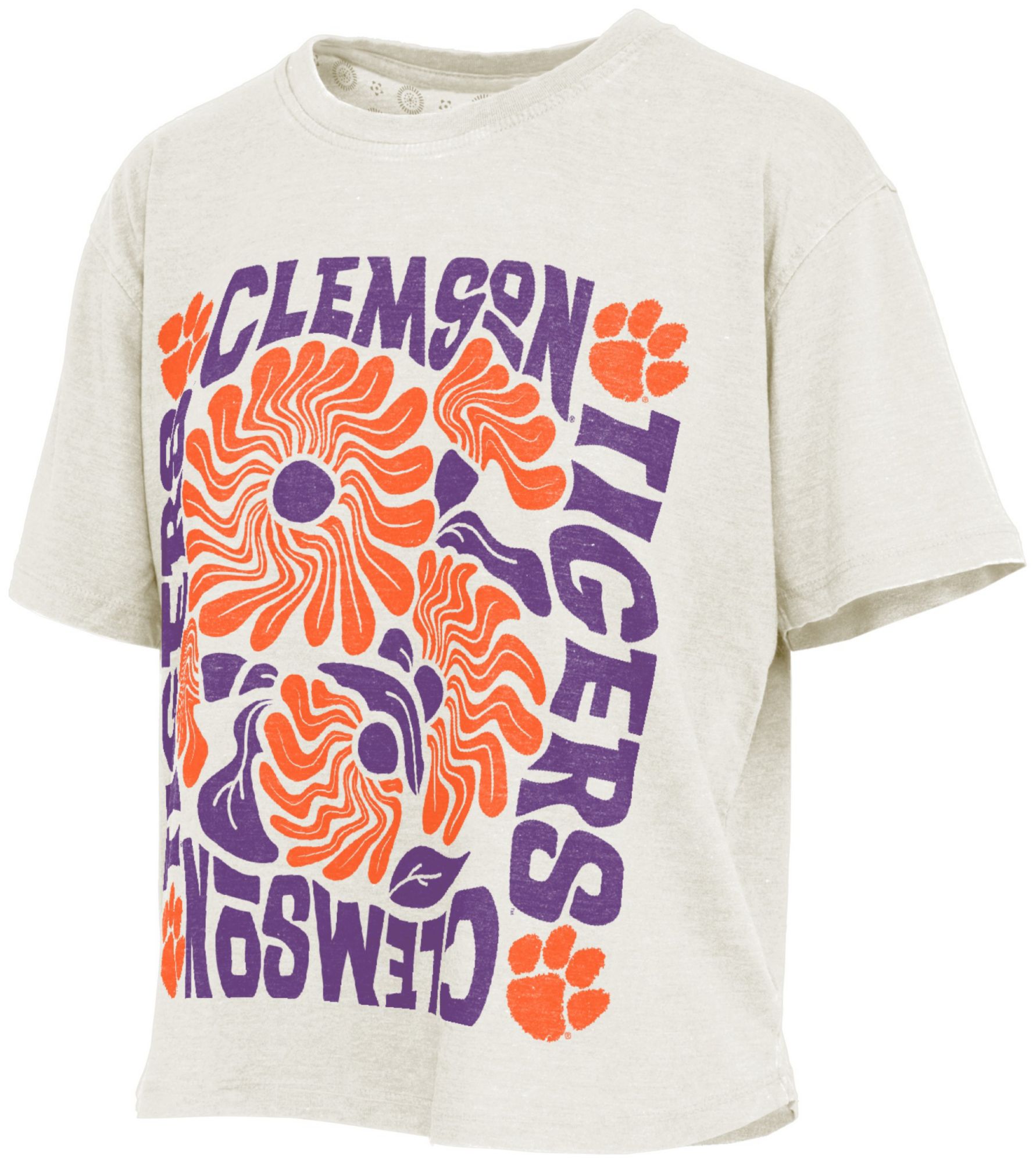 Pressbox Women's Clemson Tigers Ivory Floral Vintage Shirt