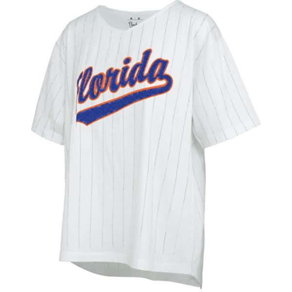 Pressbox Women's Florida Gators Ivory Glitter Striped T-Shirt