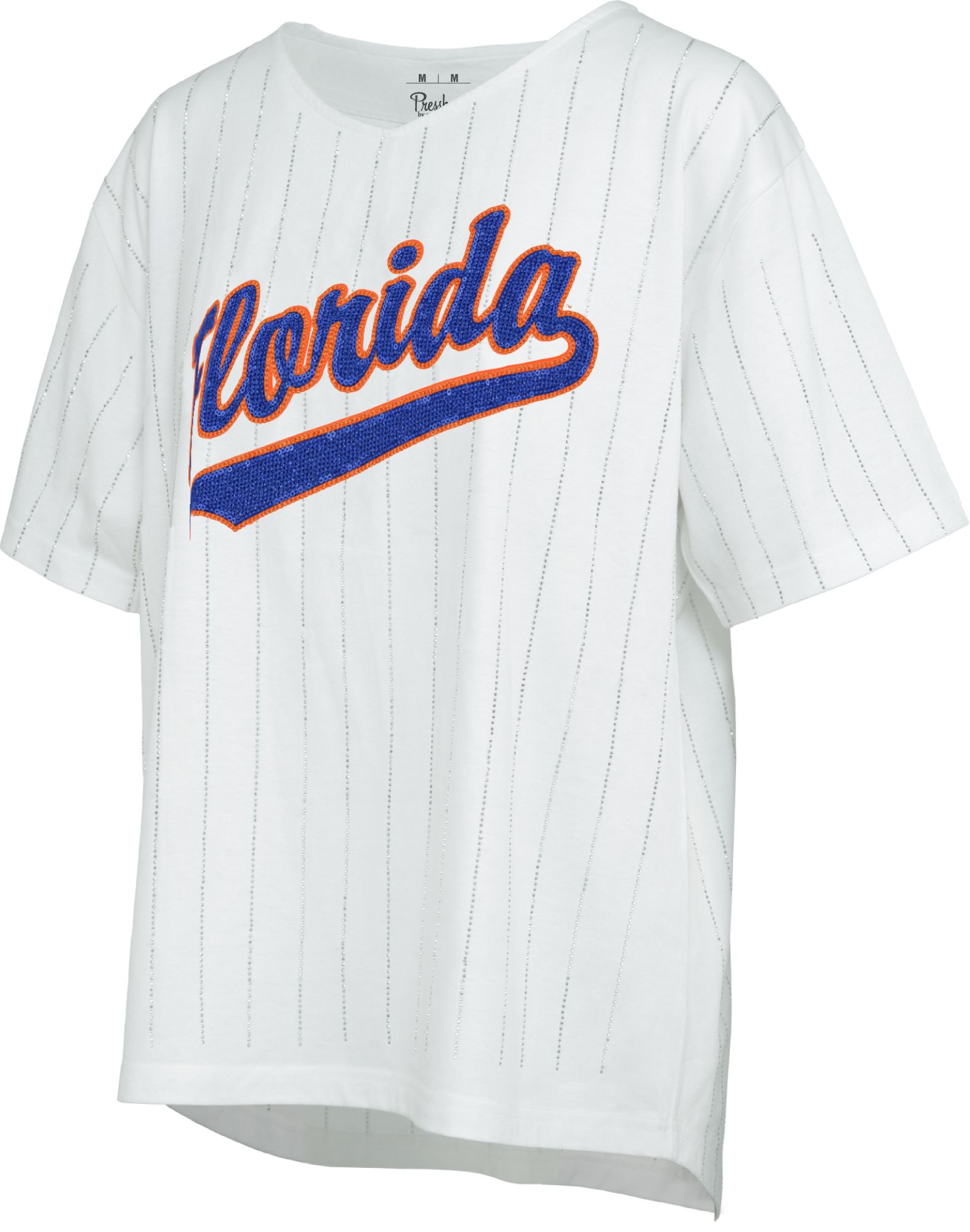 Pressbox Women's Florida Gators Ivory Glitter Striped T-Shirt