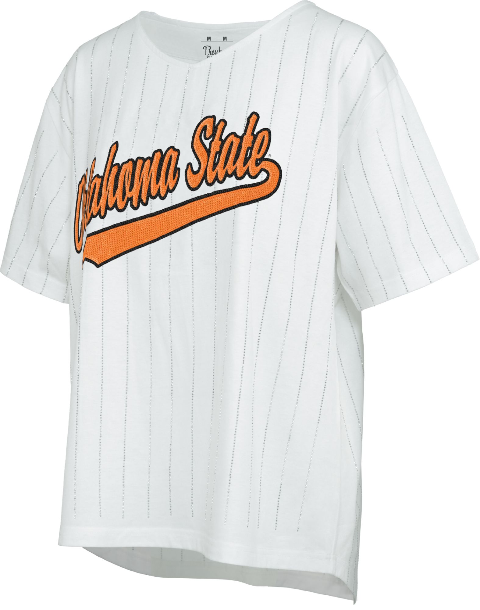 Pressbox Women's Oklahoma State Cowboys Ivory Glitter Striped T-Shirt