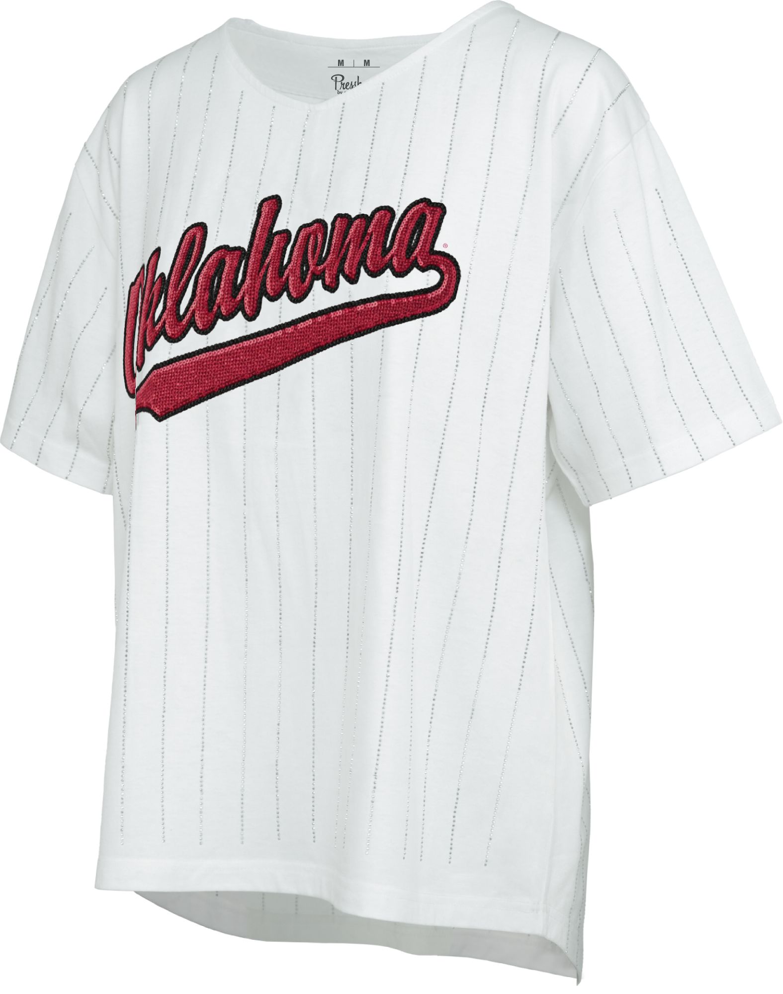 Pressbox Women's Oklahoma Sooners Ivory Glitter Striped T-Shirt
