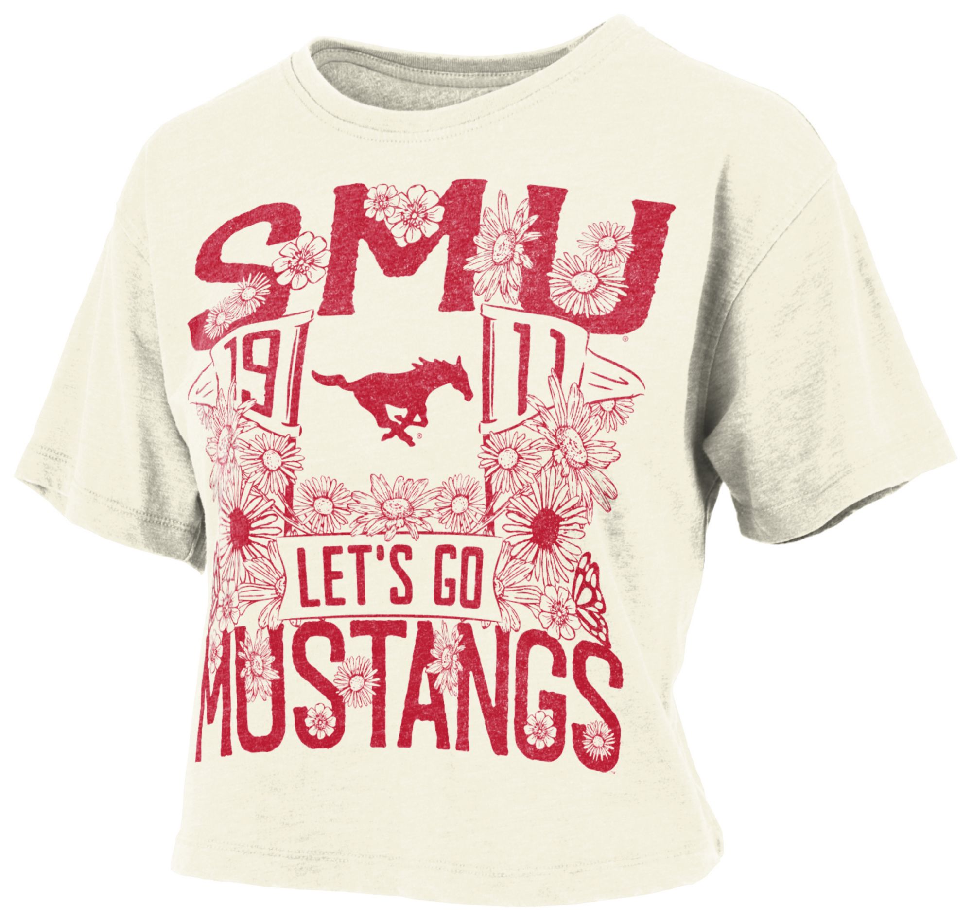 Pressbox Women's Southern Methodist Mustangs Ivory Jasmine T-Shirt