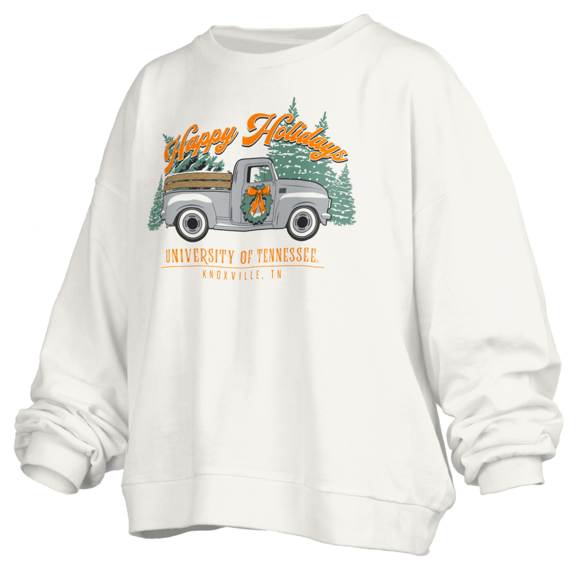Pressbox Women's Tennessee Volunteers White Holiday Trucker Crewneck