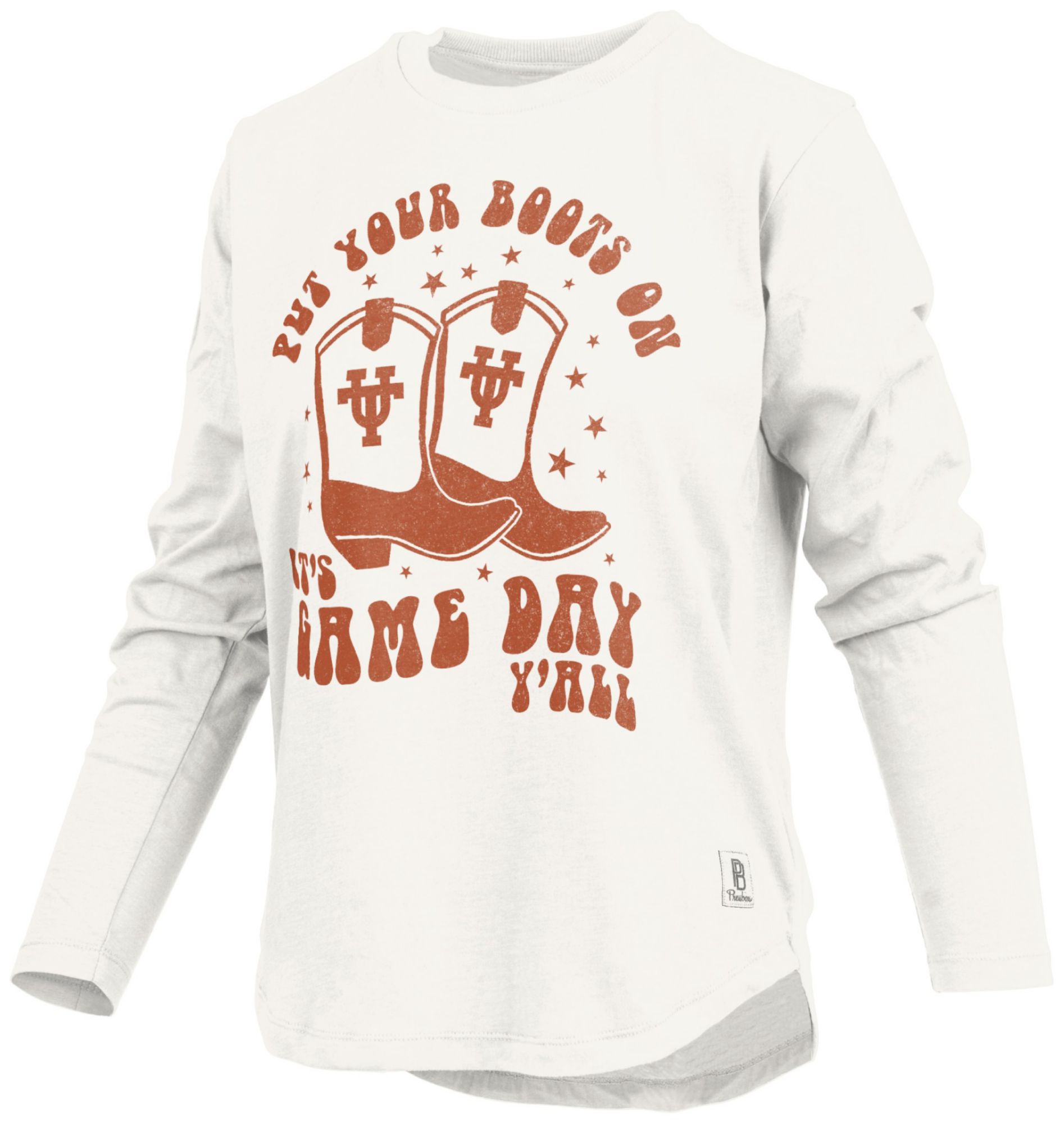 Pressbox Women's Texas Longhorns White Gameday Boots Long Sleeve T-Shirt