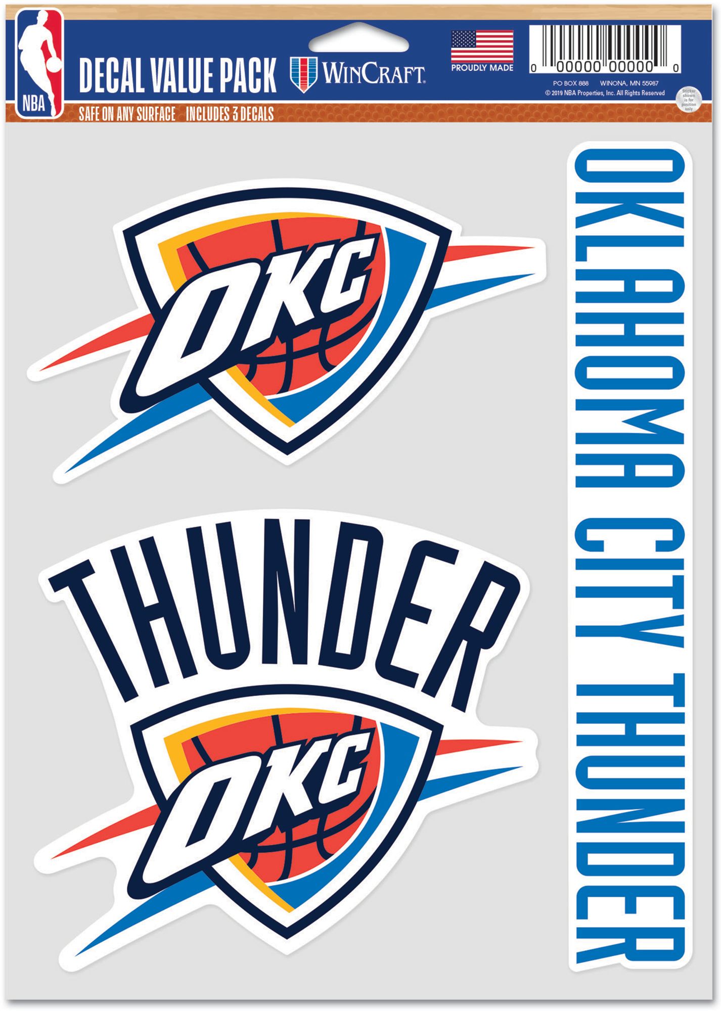 WinCraft Oklahoma City Thunder 3-Pack Decals