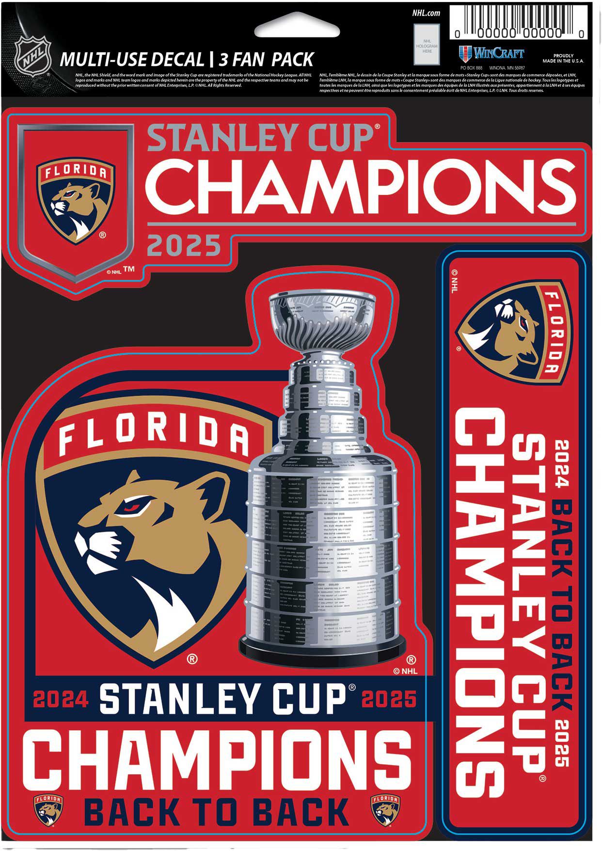 WinCraft Florida Panthers 2025 Stanley Cup Champions 3-Pack Decals