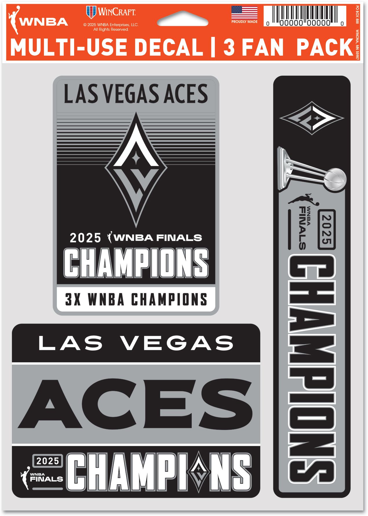 WinCraft 2025 WNBA Champions Las Vegas Aces Decals 3-Pack